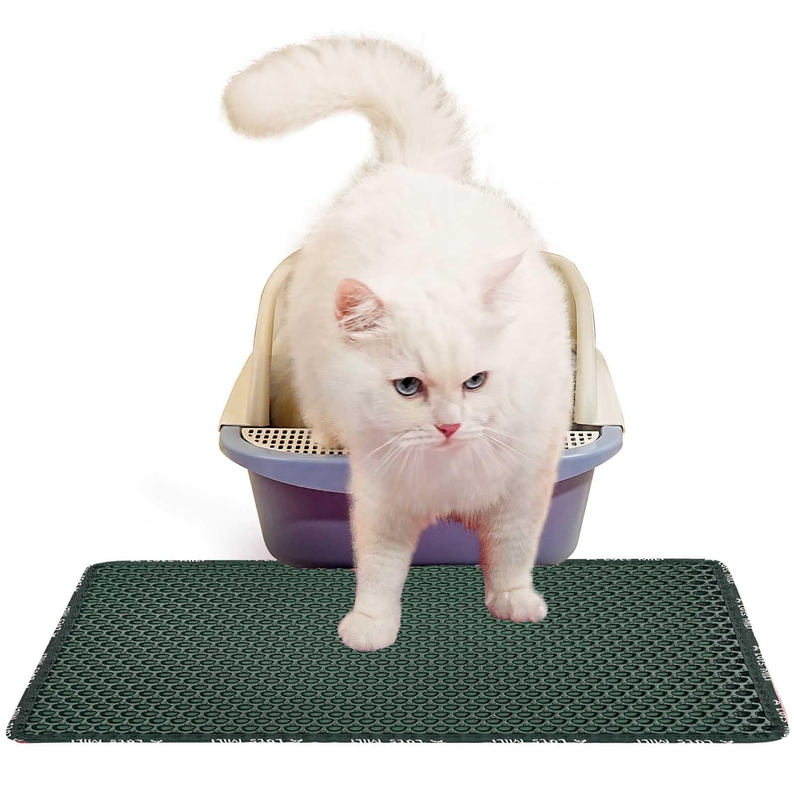 Cat Litter Mat Cat Litter Trapping Mat, Non-Slip Honeycomb Double Layer Design, Urine and Water Proof Material, Scatter Control, Less Waste, Easier to Clean Washable Cat Box Mat, Green