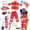 13 piece Kids Fireman Costume Firefighter Dress-Up Toy Set for Children Boys and Girls Fire Chief Pretend Role Play with Accessories