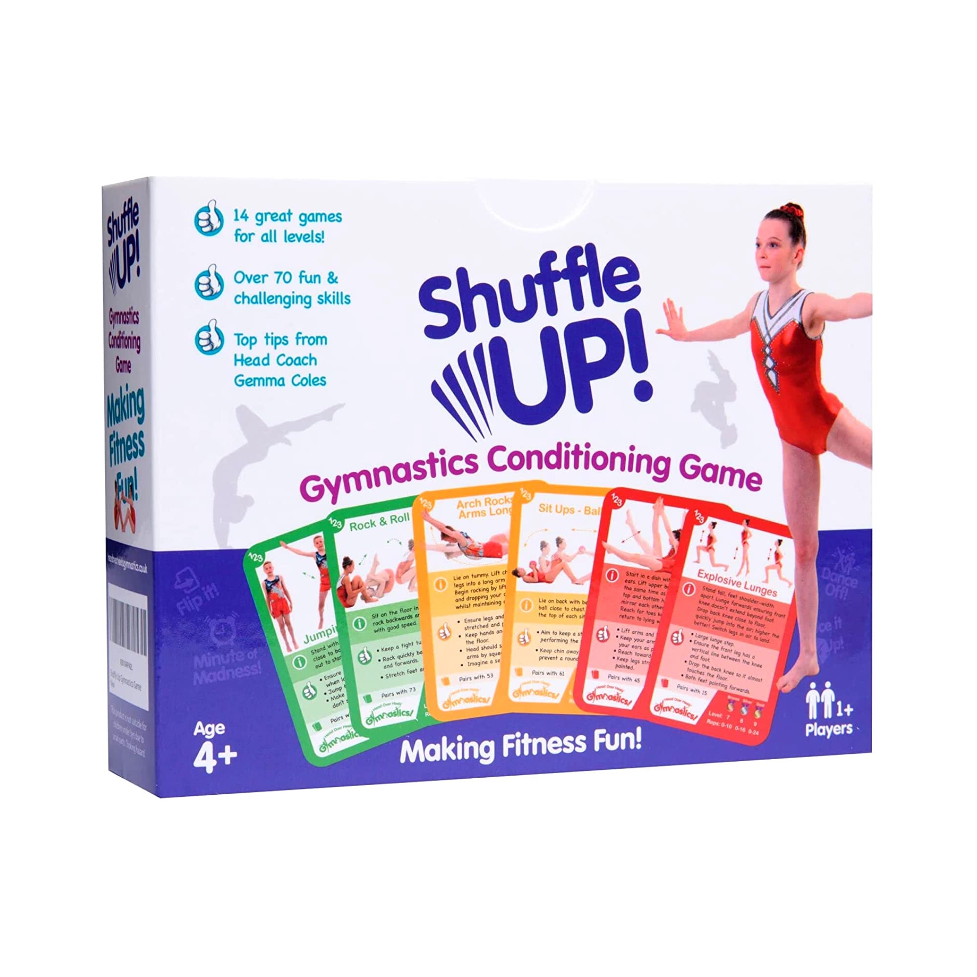Shuffle Up Gymnastics Card Games - 70+ Fun & Active Skills Cards for Kids, Fitness Cards Develop Fundamentals, Stamina & Strength, Easy to Play for Kids | Multiple Skills Level Card Include 2 Dices