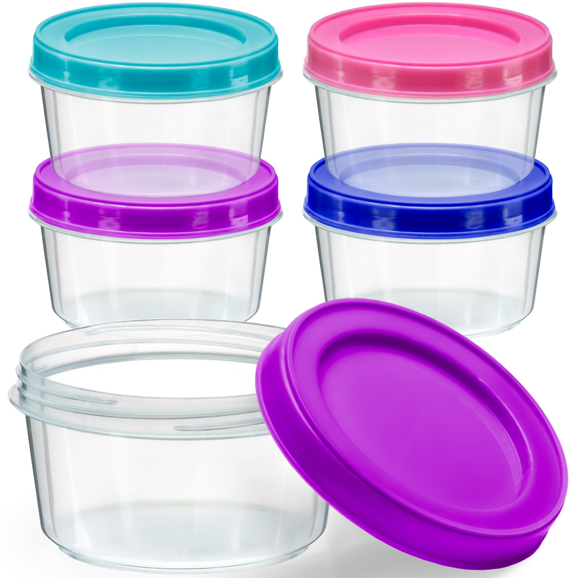 4 Pack - 7 oz Plastic Food Storage Containers with Screw Lids, BPA-Free, Reusable Stackable Jars for Portion Control, Snacks, Travel, Kitchen, Freezer, Art and Craft (Assorted Color)