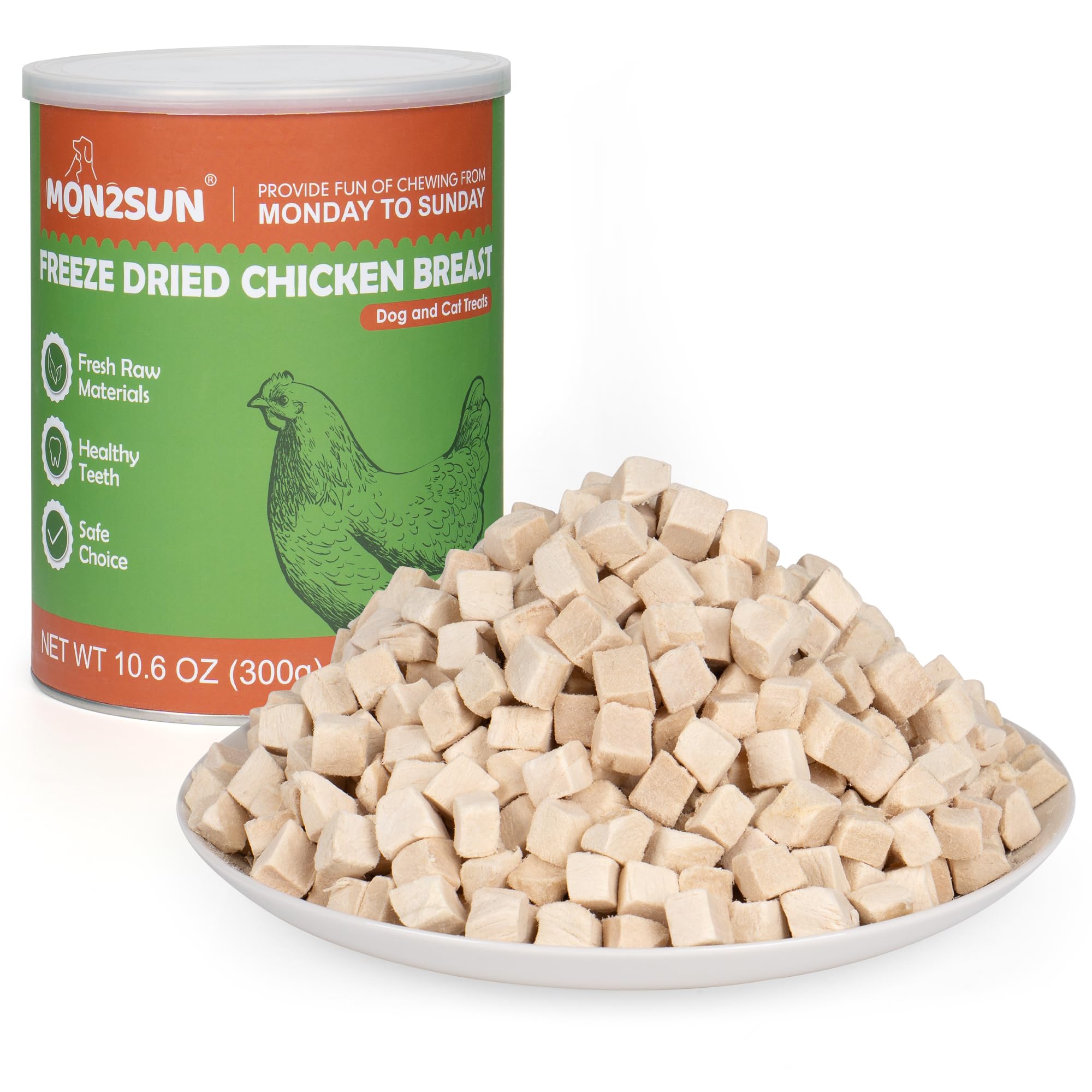 MON2SUN Freeze-Dried Chicken Dog and Cat Treats, Single Ingredient Training Treats, High Protein Grain-Free Snack & Food Topper, 10.6oz