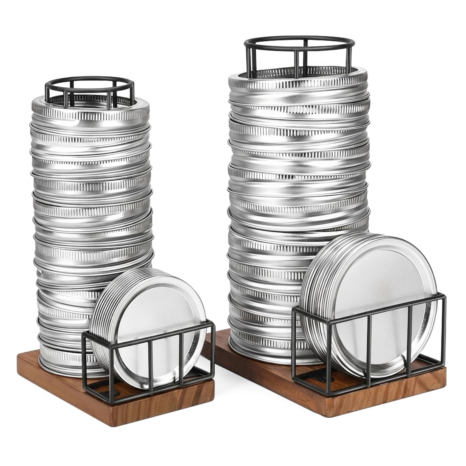 2PCS Mason Jar Lid Organizer & Holder (Wide Mouth & Regular Mouth) Iron Ball Jar Wooden Storage Accessories for Home Kitchen Organization Fit Mason/Canning/Bamboo Lids, Holds 20 Lids & 20 Rings