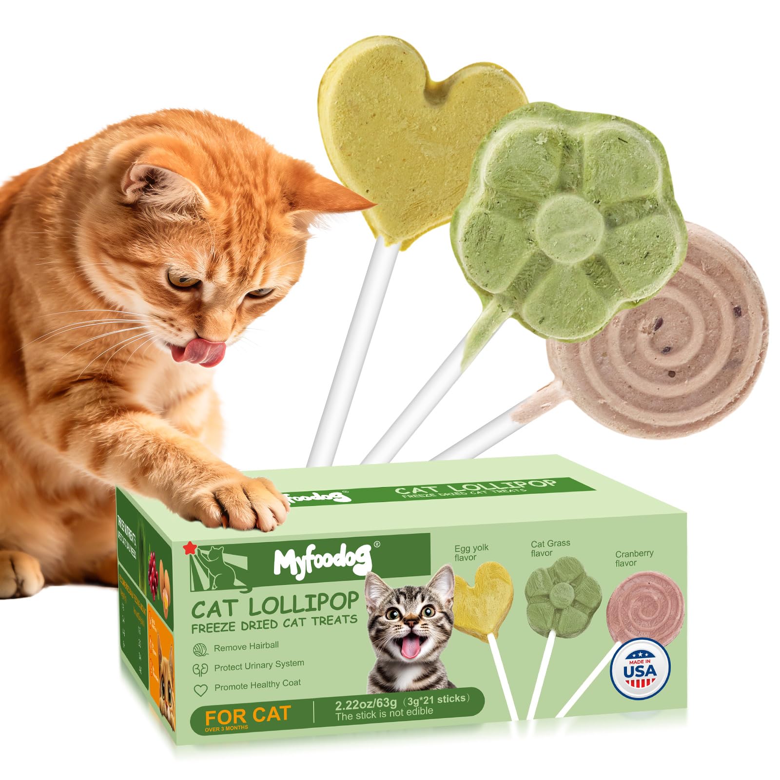 Freeze Dried Cat Treats, Cat Lollipop Treats Cat Grass Treats, Chicken Lollipops, High-Protein Nutrient Snacks - Interactive Cat Toy & Food Toppers (21pcs)