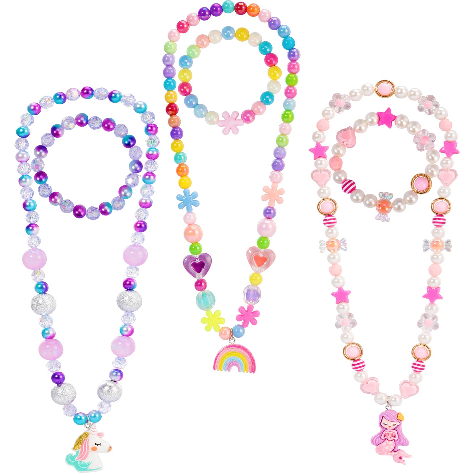 PinkSheep Toddler Jewelry Kids Necklace Choker and Bracelet 3 Pack 9pcs, Little Girls Jewelry In Box, Flower Girl Gift Kids Girls Accessories