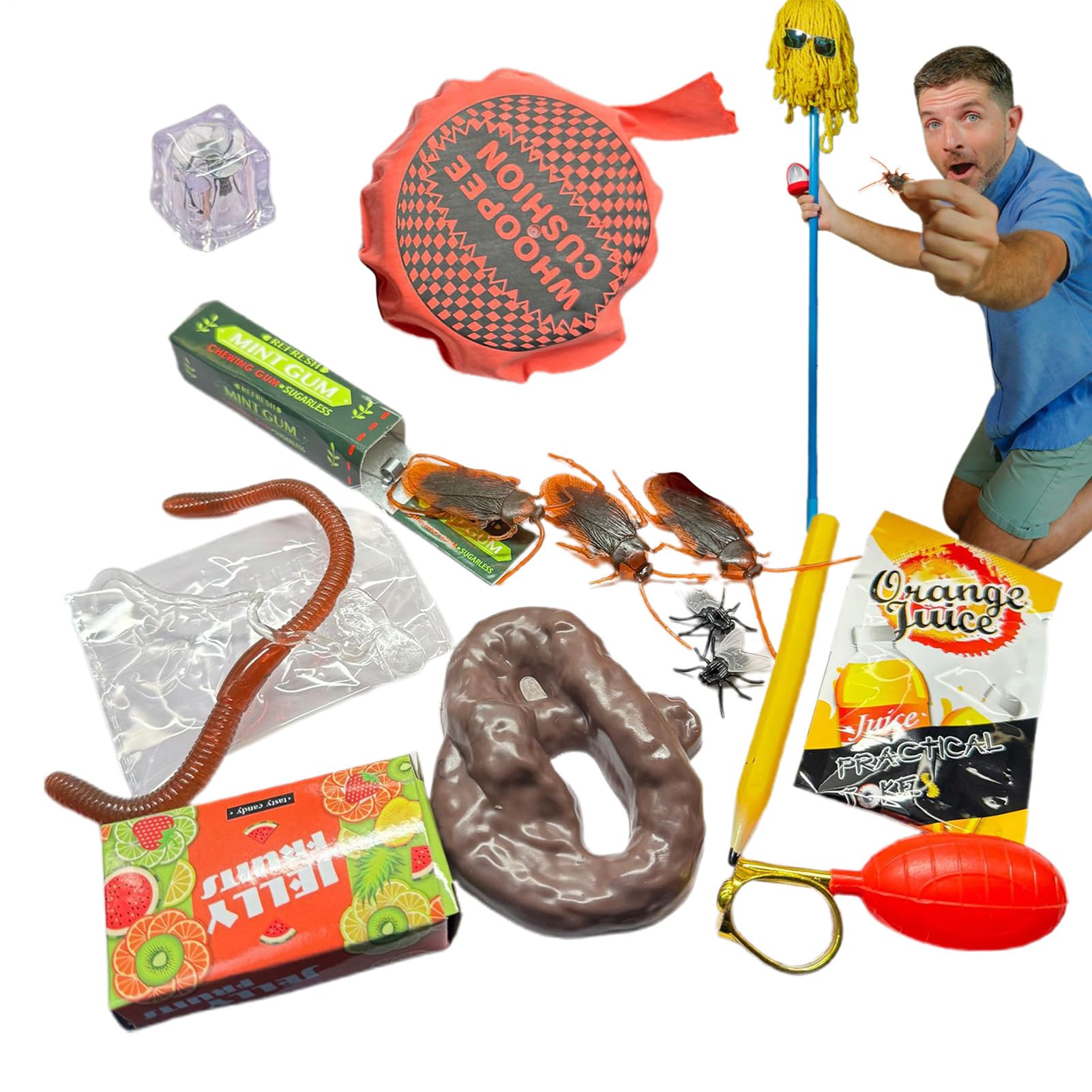 Gag Prank Kit, Funny Joke Toys, 12 Piece Portable Set, Assorted Novelty Practical Joke Gadgets, Party Favors Entertainment Pack, Humor Toy Collection for Kids Friends Adults Home