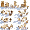 LOVEINUSA 34 PCS DIY Wooden Dollhouse Furniture Set, 1:24 Scale Miniature Room Accessories for Kitchen Living Room Bathroom for DIY Crafts Project