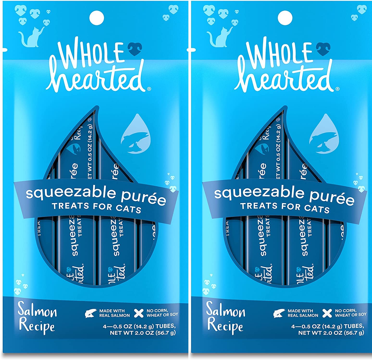 Wholehearted Squeezable Puree Cat Treat (Salmon, 8-0.5 oz Tubes)