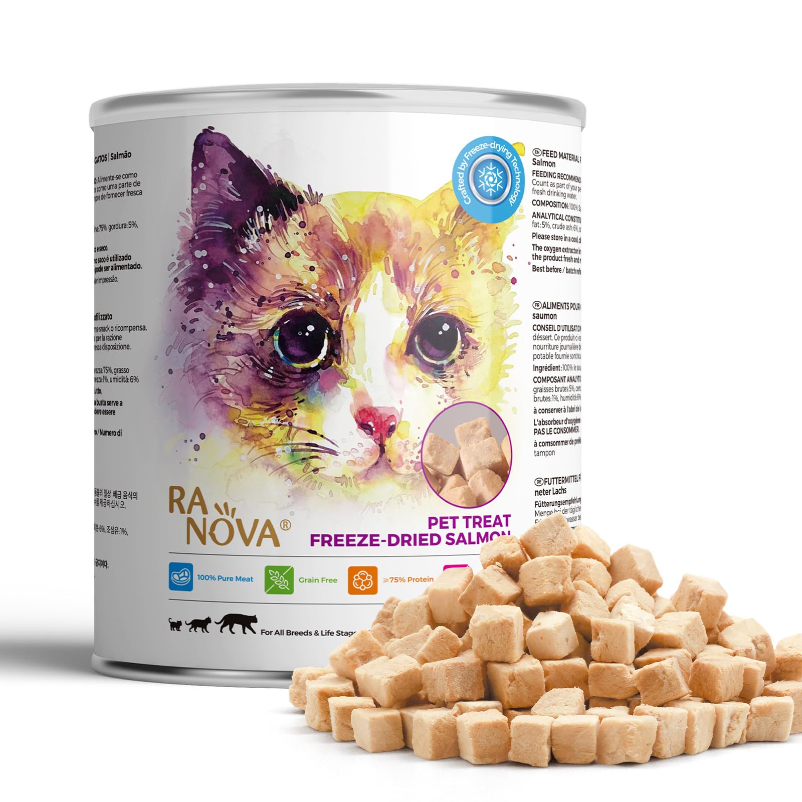 RA NOVA Freeze Dried Cat Treats - 100% Salmon Grain Free Raw - Natural Balance Limited Ingredient High Protein Cat Snacks 115g/4.1oz - Picky Eater Challenger