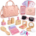 Dreamon Play Purse for Little Girls - 30PCS Toddler Purse with Wooden Pretend Makeup Kit, Handbag, Phone, Wallet, Keys - Princess Pretend Play Toys Birthday Gift for Girls Age 3 4 5 6 + Year Old