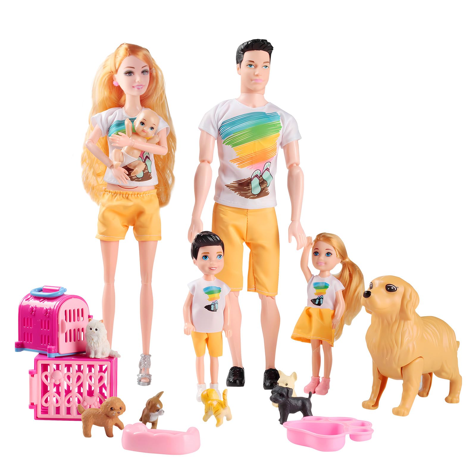 Family Doll Playset for Kids with Pregnant Mom Doll, Dad, Kids, Dollhouse Pets & Accessories – Pretend Play Toy Set for Boys & Girls, Interactive Family Storytelling Imagination Gift