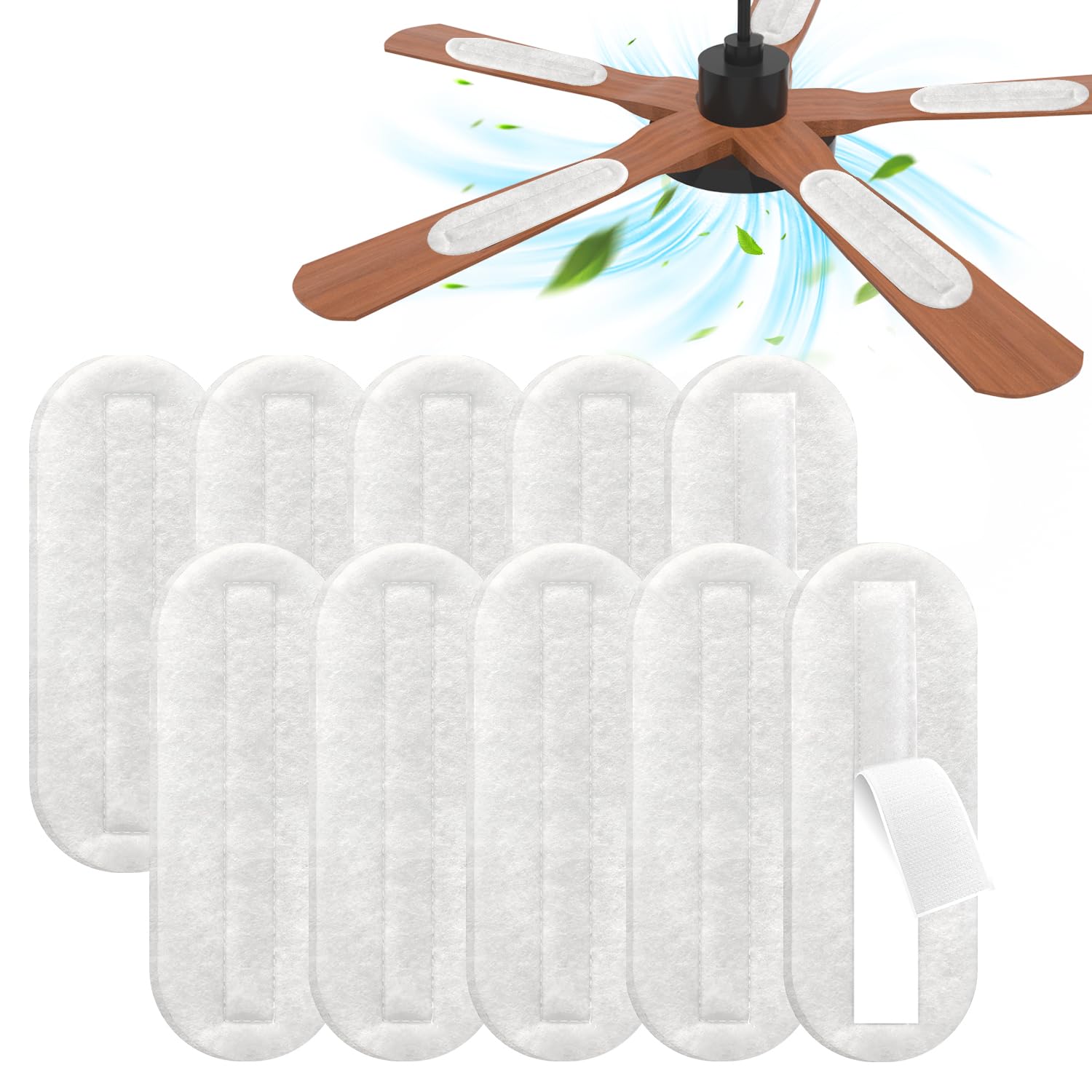 2026 Upgrade 10pcs Ceiling Fan Filters for Blades Easy-Stick Strong Fixity Activated Coconut Carbon Fan Filter for Ceiling Fan, Universal Fan Blade Air Fresh Purifier Cat Litter Box Filter, White