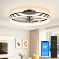 VOLISUN Low Profile Ceiling Fans with Lights and Remote, No Assembly, 20in Flush Mount Ceiling Fan with Light, 3000K-6500K Dimmable Fandelier LED Fan Light, White Bladeless Ceiling Fans for Bedroom