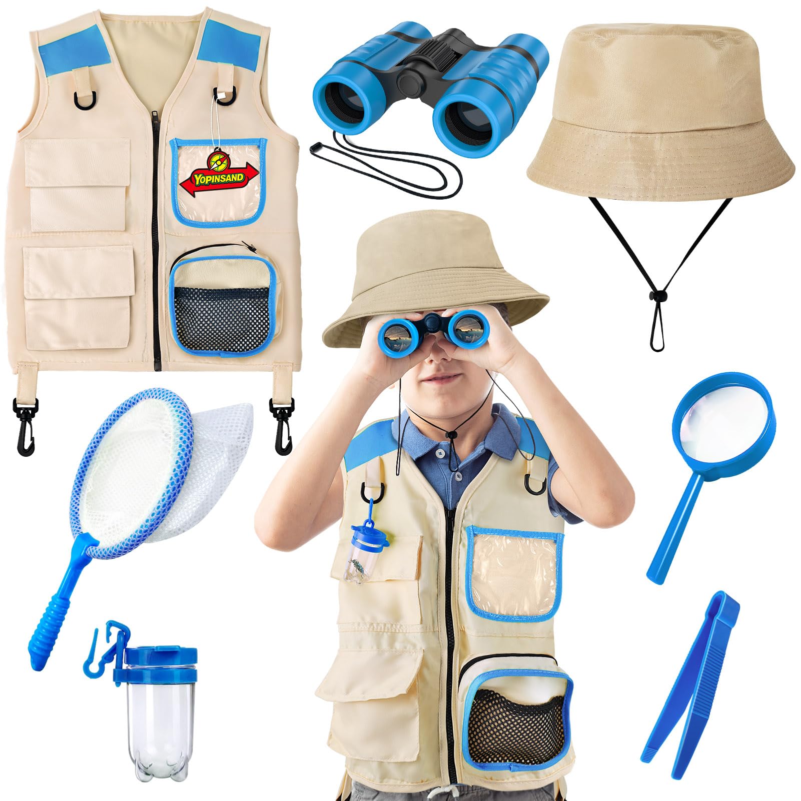 YOPINSAND Kids Explorer Kit & Bug Catcher Kit, Kids Camping Gear for Kids, Outdoor Exploration Set with Vest & Hat, Ideal Outdoor Camping Adventure Toys for Ages 3 4 5 6 7 8 Boys Girls