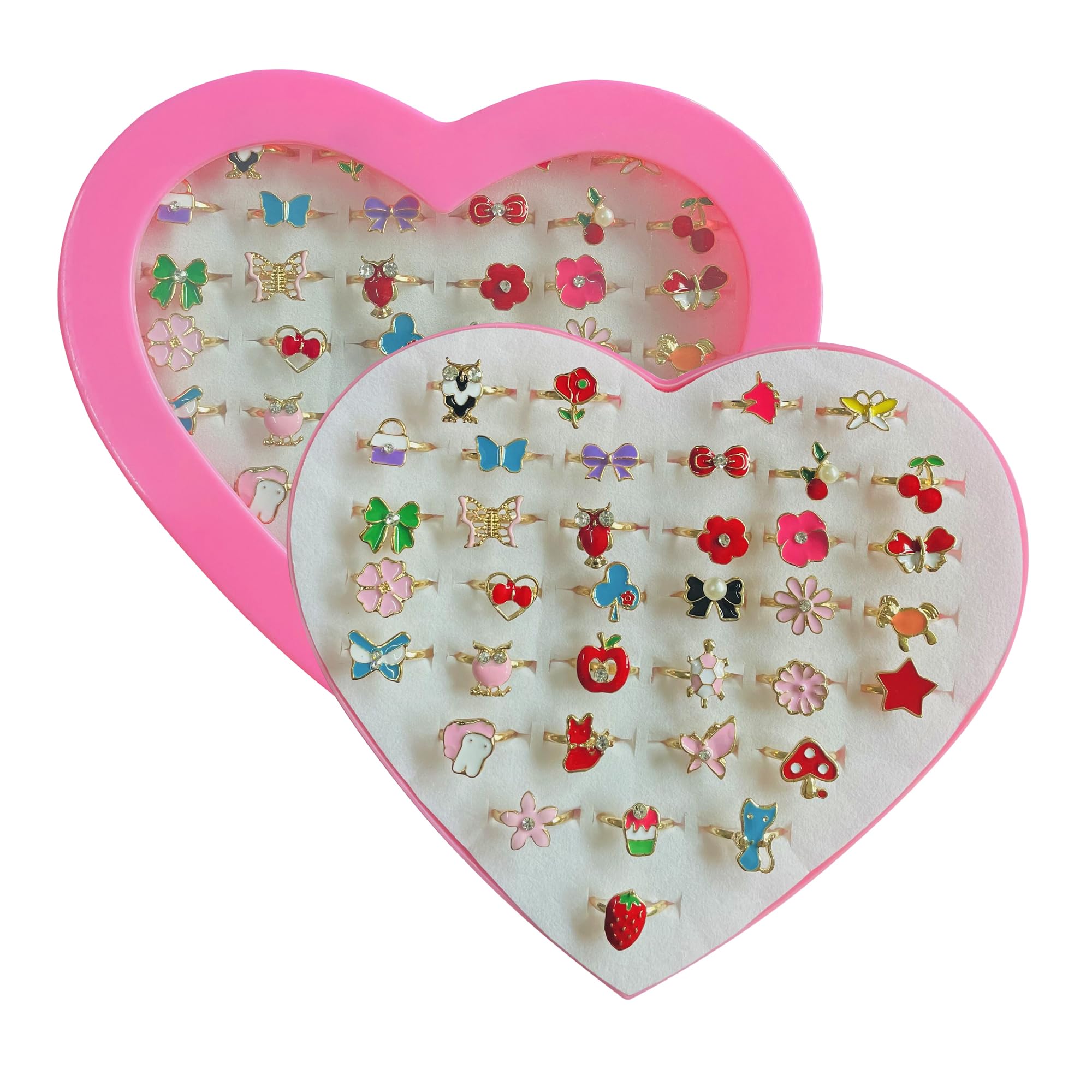monochef 36pcs Little Girl Jewel Rings in Box Adjustable No Duplication Children Girls Kids Pretend Play Costume Princess Dress Up Jewelry Rings Party Favors Toys Gifts for Girls