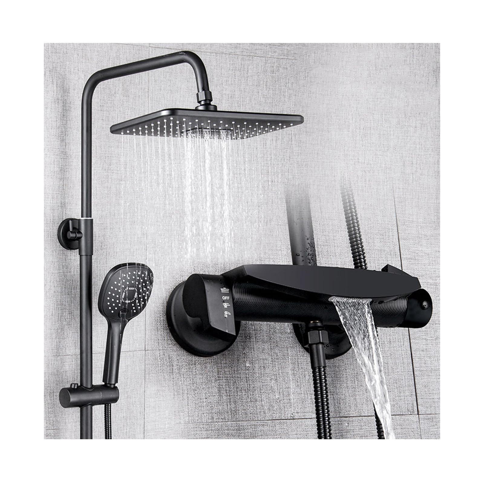 Thermostatic Shower System,Black Bathroom Shower Faucet Set Adjustable Height Shower Fixtures Shower Faucet with 3 Modes Handheld Sprayer,Rain Shower Head