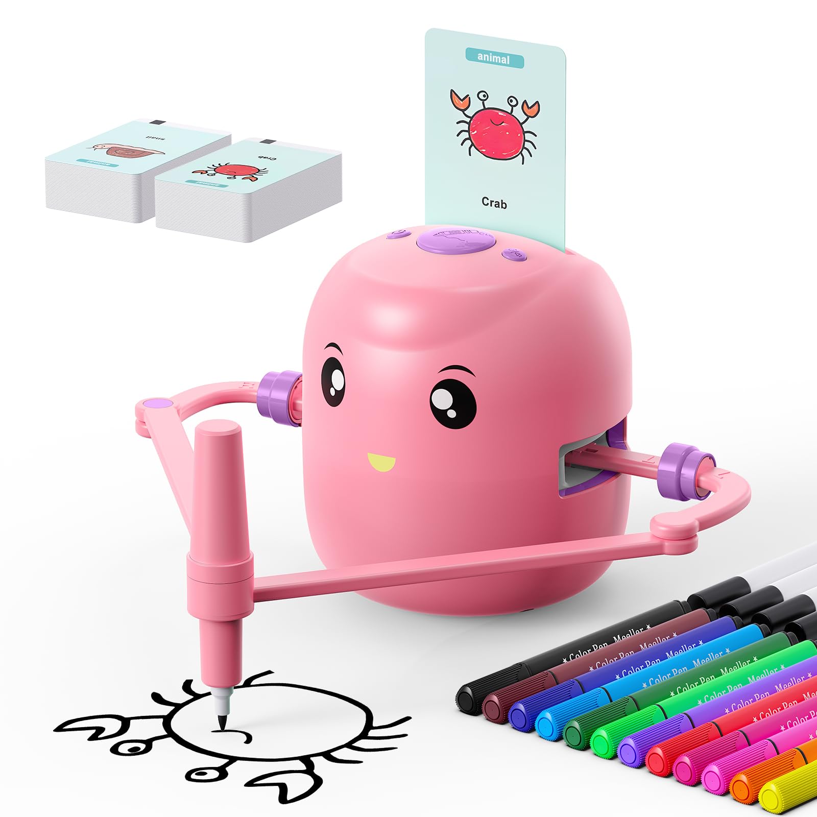 Smart Drawing Robot for Kids,Montessori Educational Painting Toy for 5+ with Voice Interaction&16 Color Pens,Magic Drawing Robot with 150 Learning Word Cards ,Ideal Gift for 5+ Year Old Boys Girls