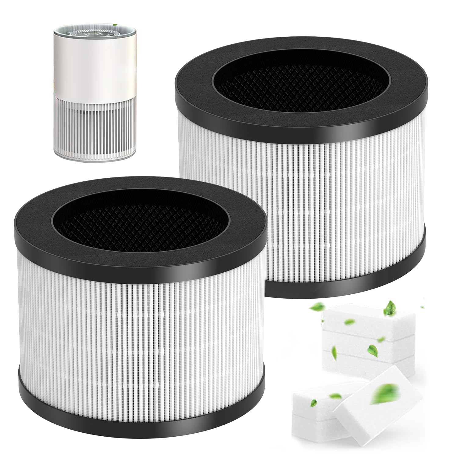 BW302 Filter Replacement Compatible with LUNINO BW302 Air Purifier HEPA Filter 3-Stage Filtration System for Pet Dander Odor Dust Smoke Filters 2 Pack+10 Sponge Pads for Lunino Home 1200ft² Large Room
