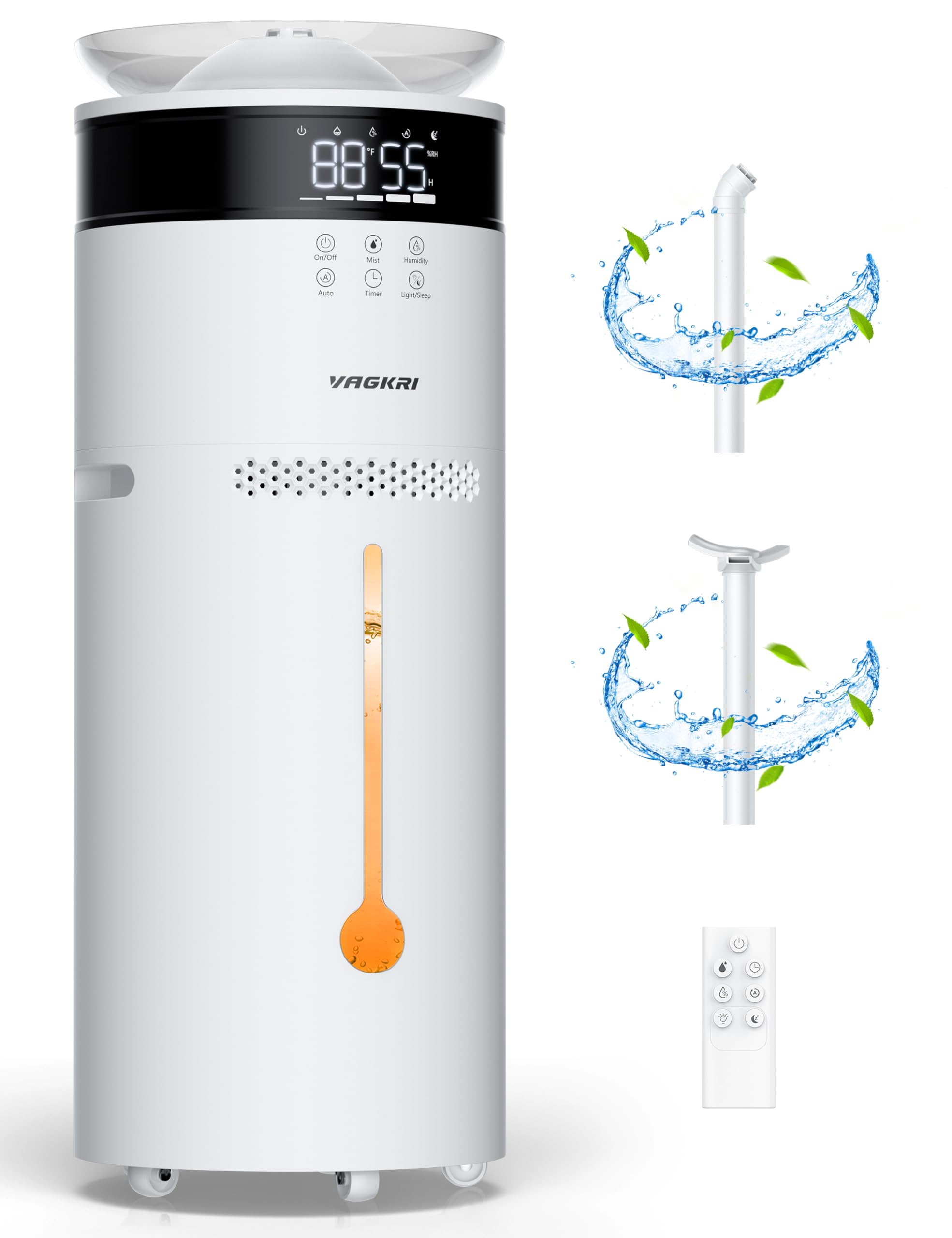 VAGKRI 18L Humidifier Large Room, for 2000 sq ft whole house humidifiers, 5 Mist Levels, 24H Timer, Auto Mode, Top Fill With 2 Extended Tube Quiet Cool Mist Humidifiers for Bedroom Home Baby Plant