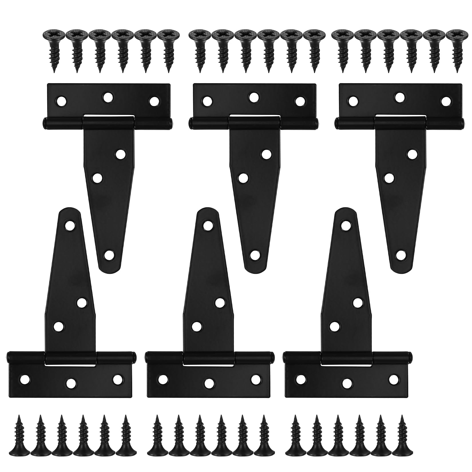 6 Pack 3 Inch T Strap Hinges, Shed Door Gate Hinges, Heavy Duty Black Outdoor Tee Hinge for Wooden Fences, Barn Door Gates Hinge for Shed Door Hardware (6, 3 Inch)