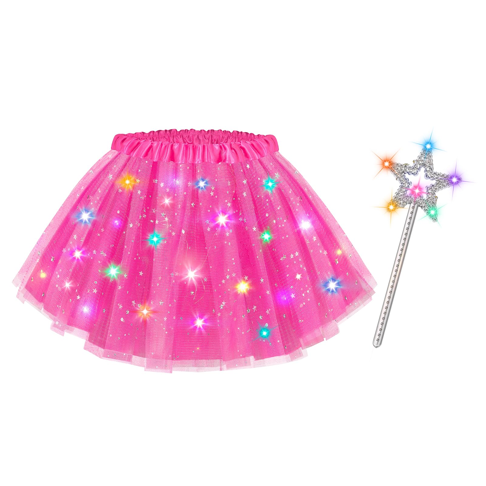 Teuevayl Girls Light Up Tutu Skirt, LED Glow Ballet Tutu Dress and Star Wand Halloween Costume for Kids 3 4 5 6 7 8 Years