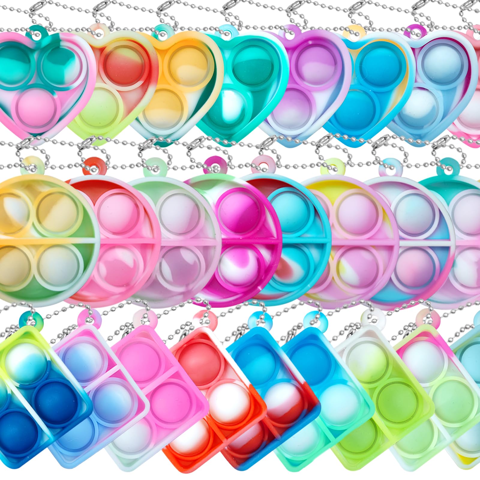 ONKULL Pop Fidget Keychain 30 Pack ,Mini Fidget Toys Bulk ,Sensory Toys for Kids ,Party Favors for Kids 4-8,8-12 Year ,Back to School Gifts for Classroom ,Birthday Goodie Bags Stuffers