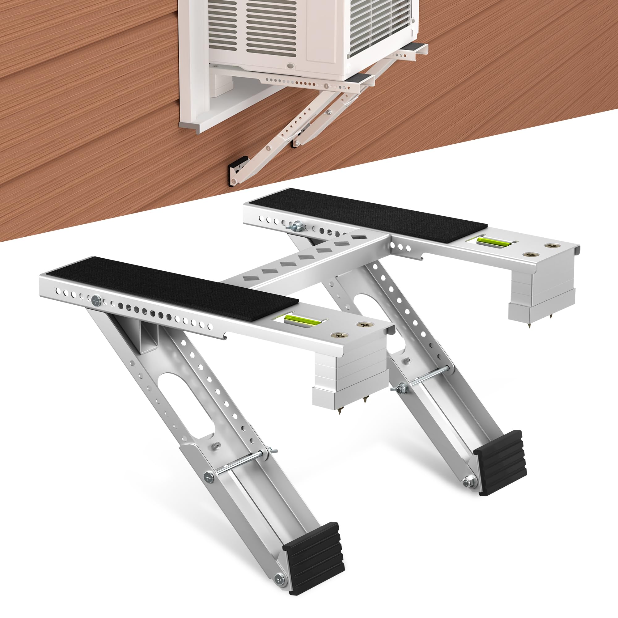 Window AC Bracket Drill-Mount Required, Heavy Duty Window Air Conditioner Support Brackets with 2 Arms, A/C Holder for 5000 Btu to 24000 Btu Outdoor AC Window Units, Max 220 Lb Capacity