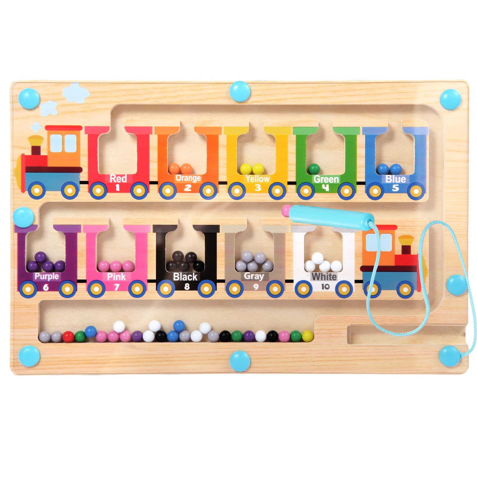 Magnetic Color and Number Maze, Montessori Toys for 3 4 5 Year Old, Wooden Magnet Balls Puzzles,Learning Educational Sensory Toys for Toddlers and Kids Boys Girls,Christmas Stocking Stuffers for Kids