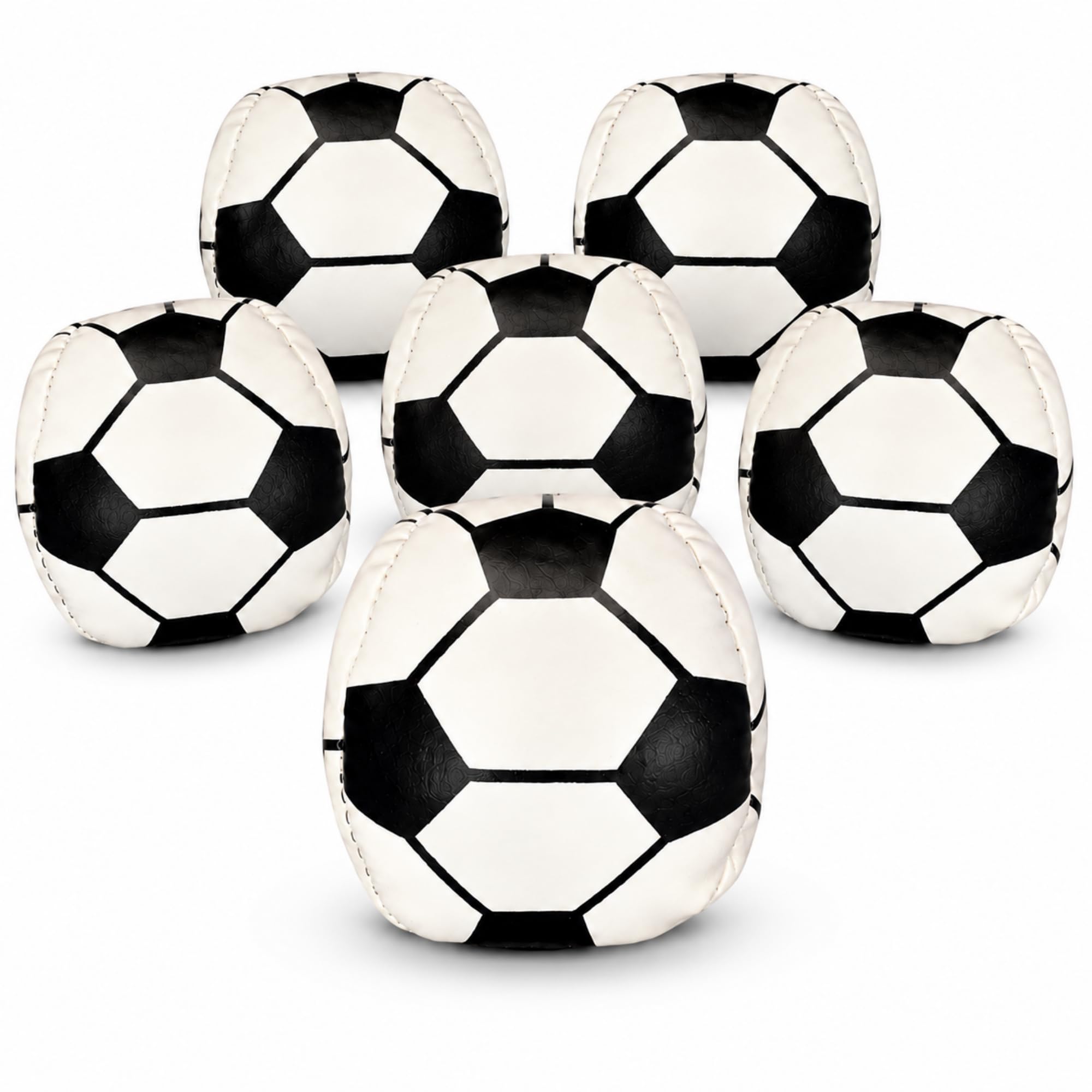 6 PCS Retro Soccer Style Footbag Set, Small Weighted Kicking Footbags for Classic Outdoor Play, Soft PU Leather Footbag Balls for Friends, Beginners, Teens & Adults, Group Games & Party Favors