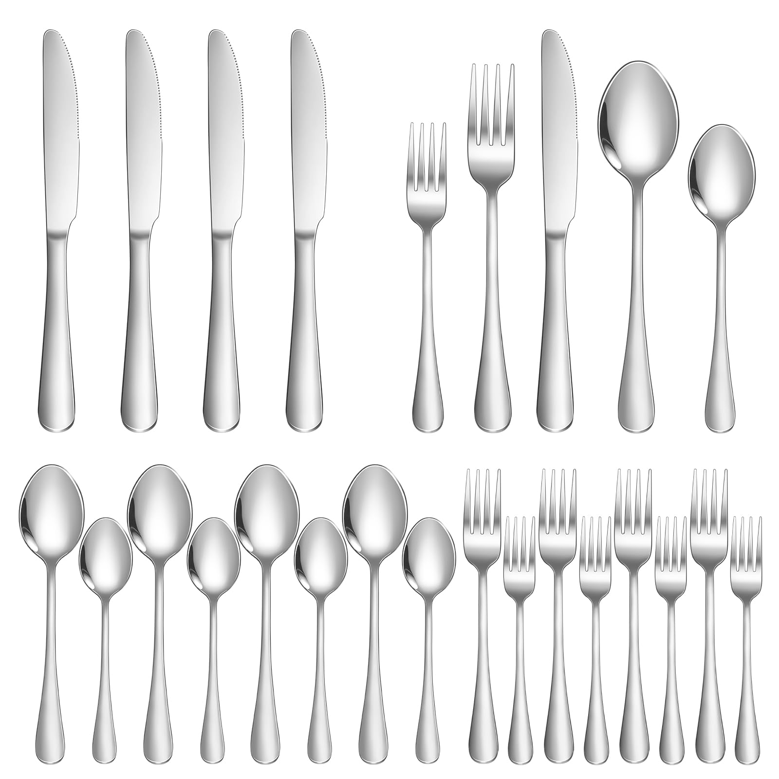 Silverware Set 20 Piece Stainless Steel Flatware Set Silverware Utensils for 4 People Includes Forks Knives Spoons & Salad Forks Dishwasher Safe Durable Tableware for Home Restaurant or Outdoor Use