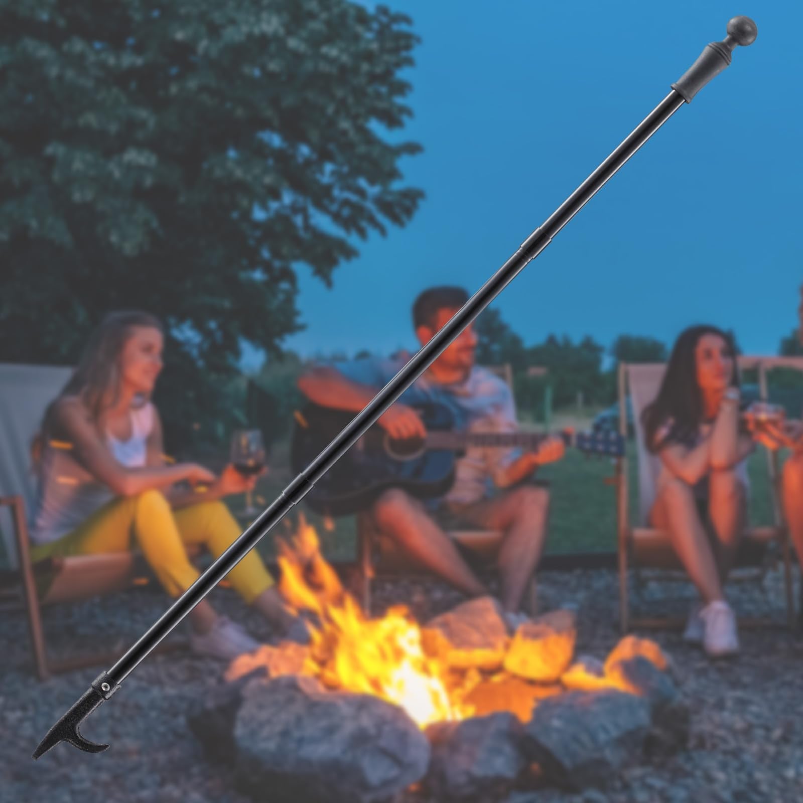 Fire Poker for Fire Pit, 46” Long Fireplace Poker, Portable Fire Pit Poker for Campfire, Outdoor and Indoor, Heavy Duty Rust Resistant Metal Fireplace Fire Pit Tools