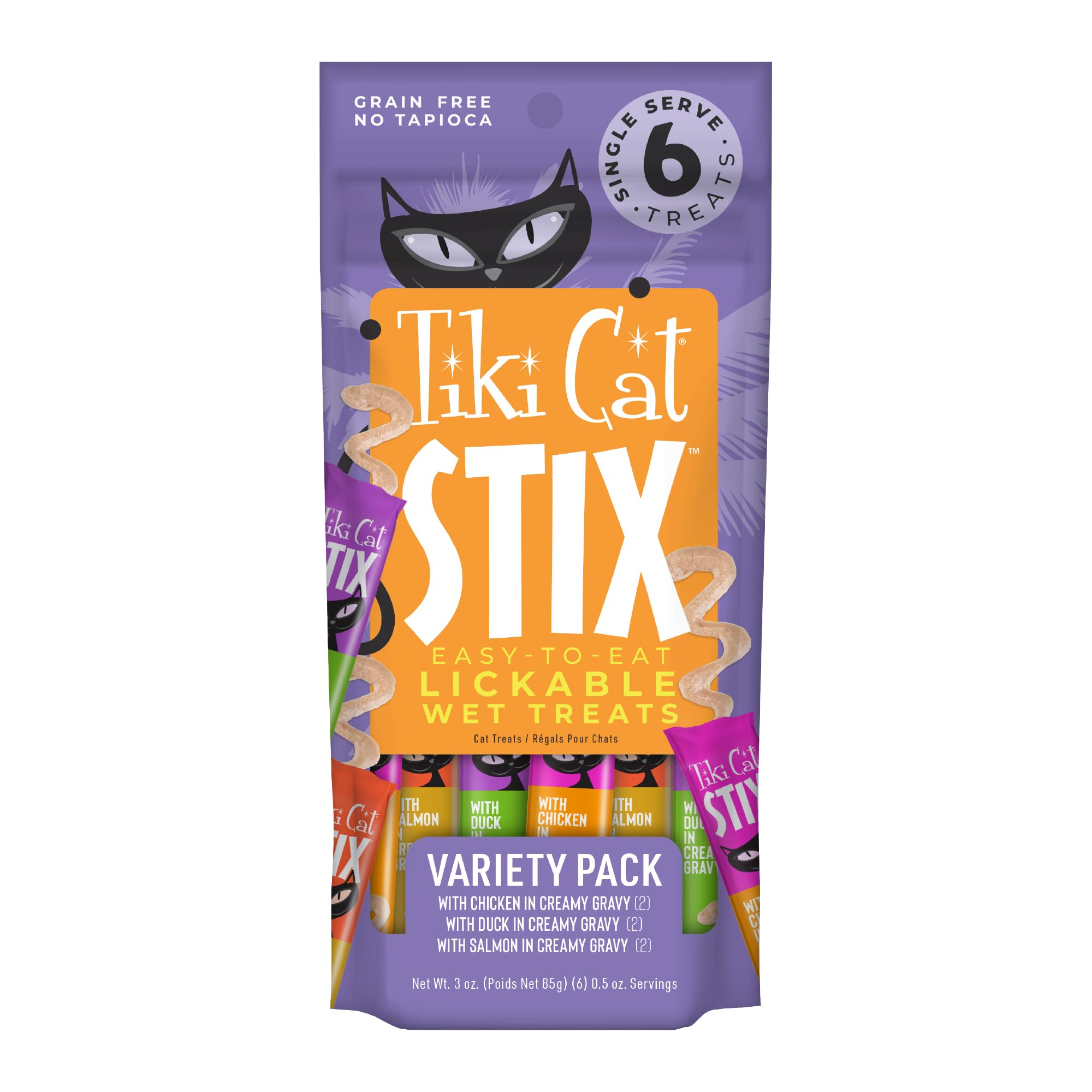 Tiki Cat Stix Mousse Treats, Single Serve Indulgent Lickable Treat or Dry Food Topper, Variety Pack with Salmon, Chicken, and Tuna, 3 oz. Pouch