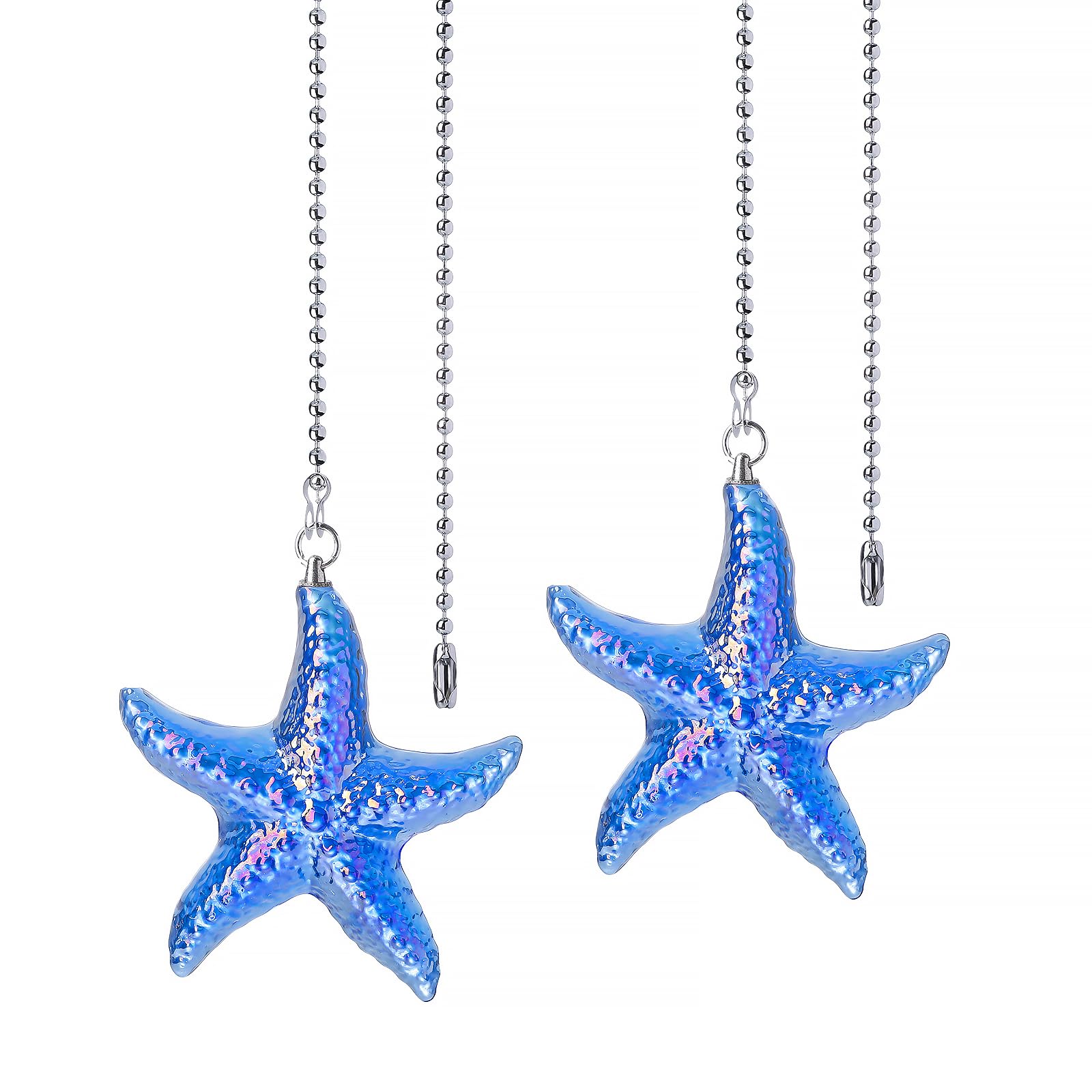 2 Pack Ceiling Fan Pull Chain Ornaments Extension Chains with Decorative Blue Glass Starfish 23 Inches Fan Pull Chain Set For Ceiling Light Lamp Chain