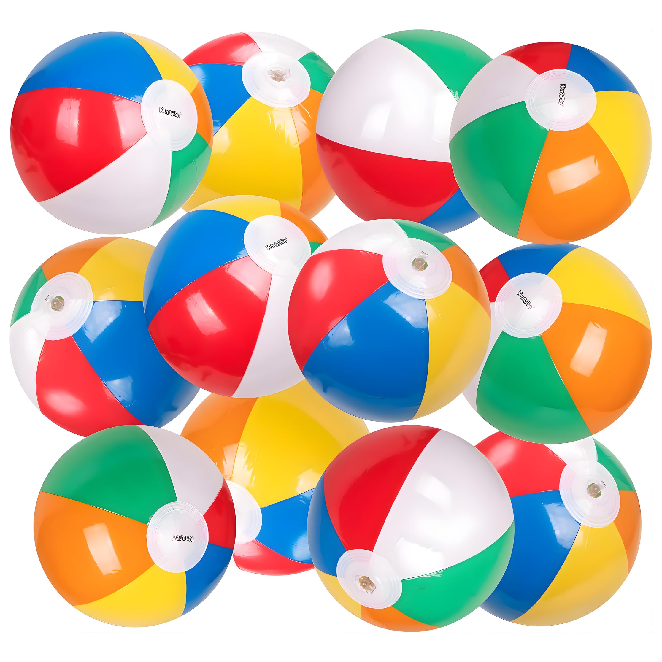 12-Pack 12“ Beach Balls - Bulk Classic Beachball Inflatable Swimming Pool Toys for Games Adults Kids Birthday Party Supplies Combo Set, Rainbow Color Blow Up Luau Decorations Favors Gifts (12")