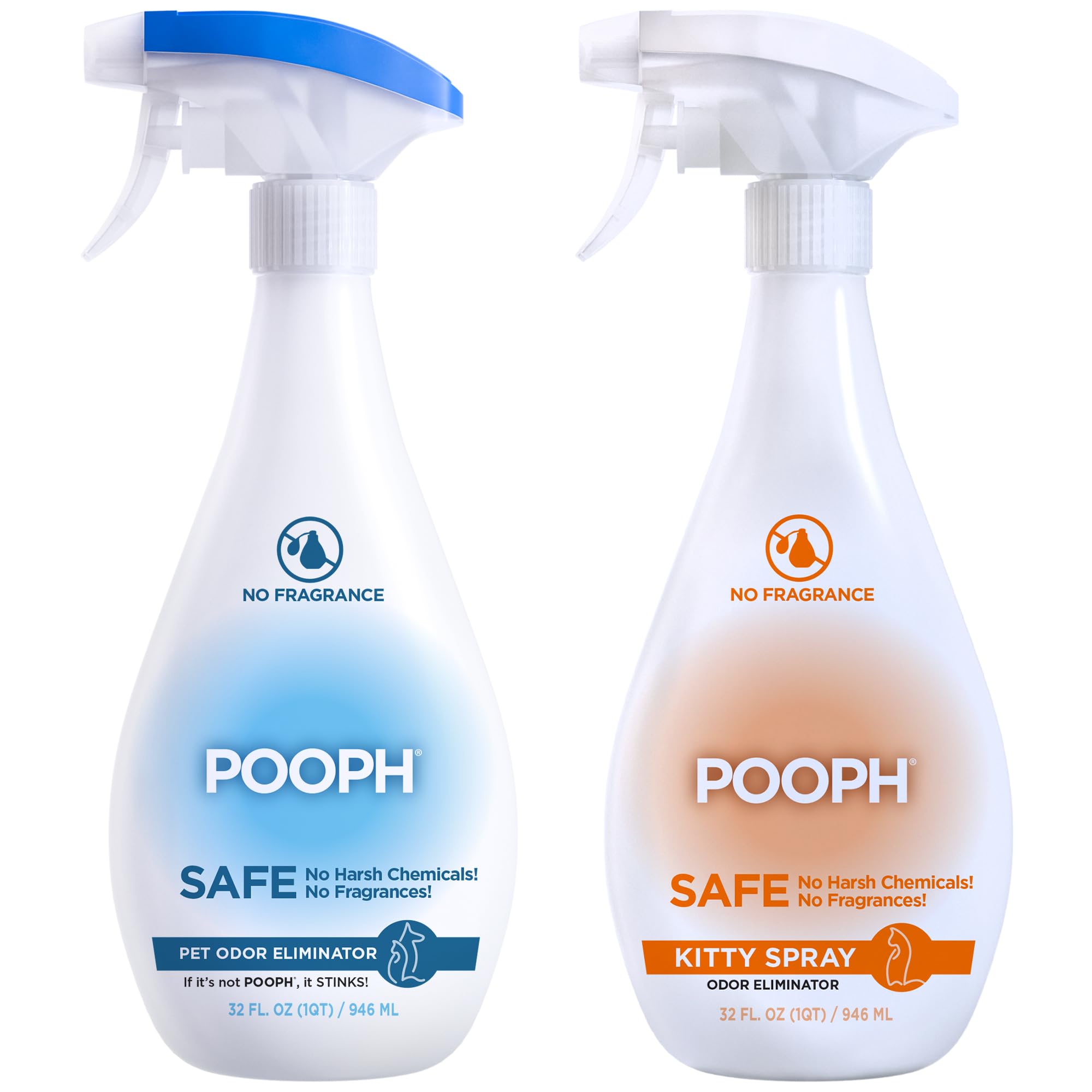 POOPH Pet Odor Eliminator and Litter Box Deodorizer - 2x32oz Bottles - Instant, Safe, Fragrance-Free, Clear, Non-Staining, Unscented