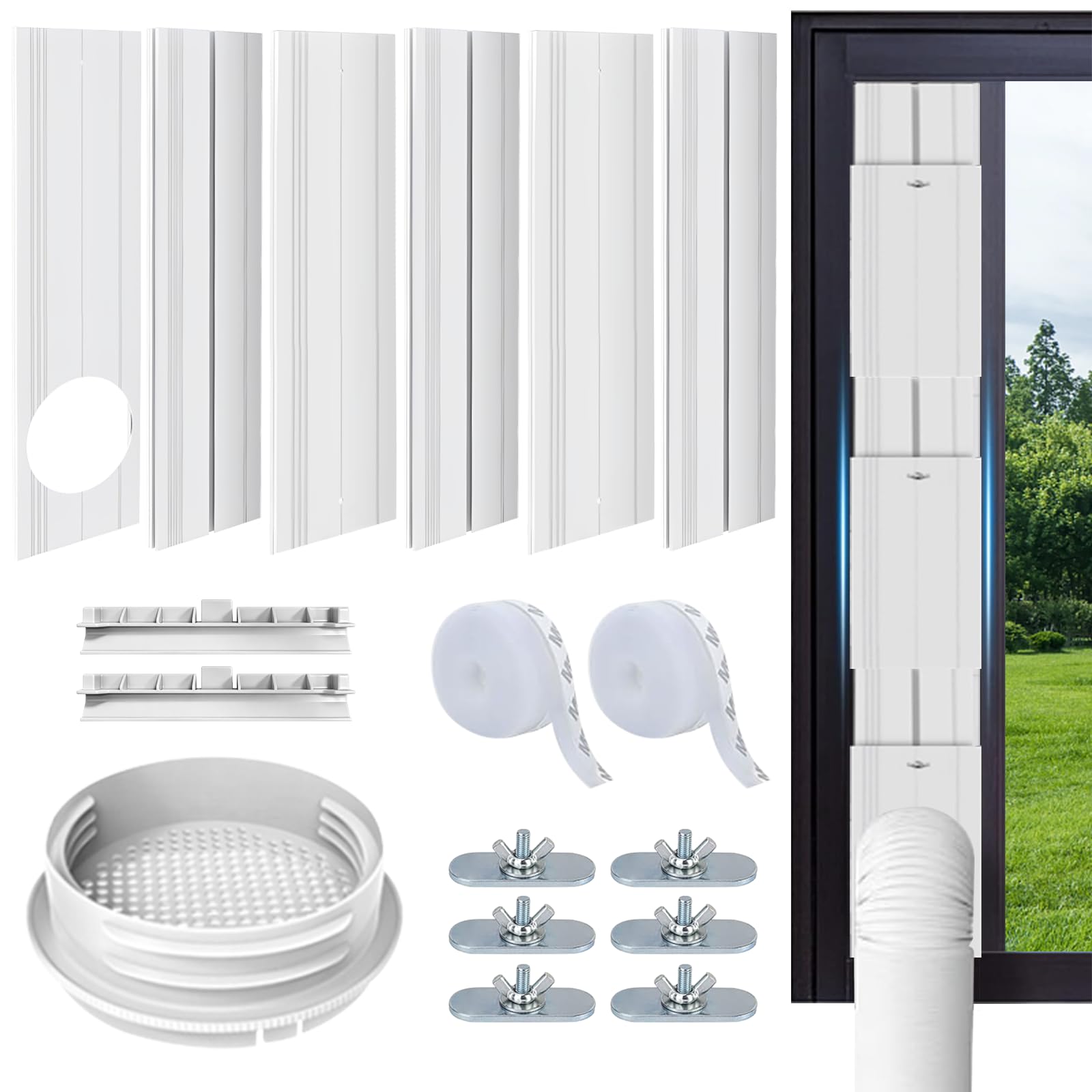 Upgrade Portable Air Conditioner Sliding Door Vent Kit with 4-in-1 Coupler Filter Suitable for 5.1/5.9” Exhaust Hose?Adjustable from 16" to 90" Ac Vent Kit for Window/Sliding Door
