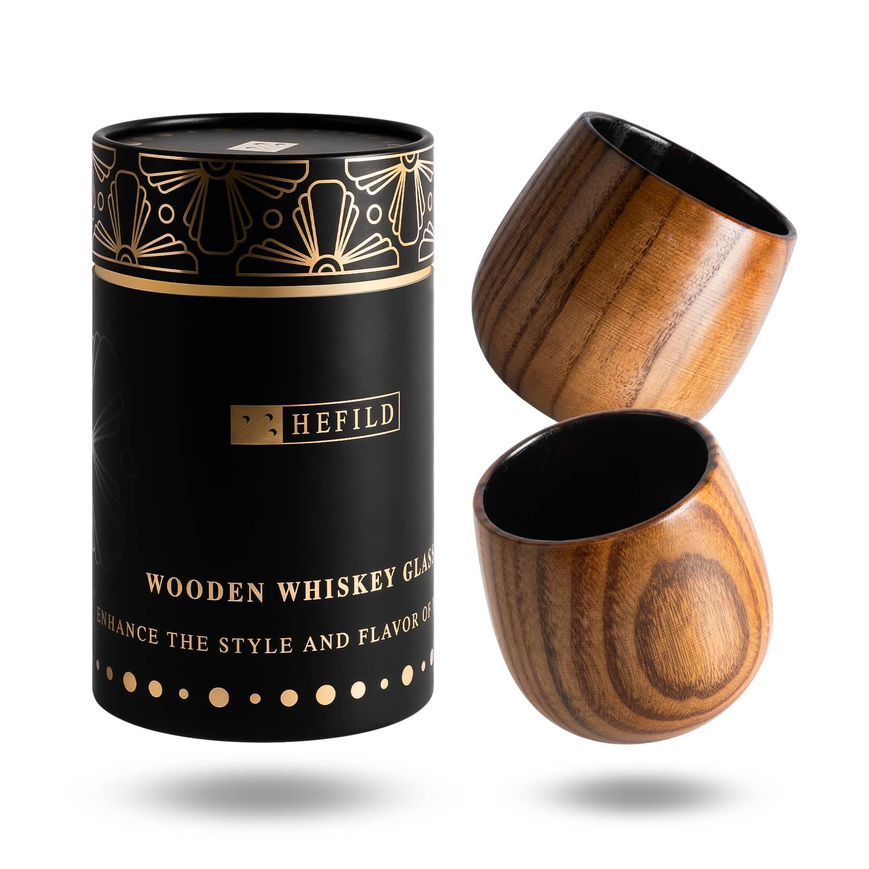 2 PCS Wooden Whiskey Glasses, Charred Wood Bourbon Drinking Glass, Shatter-Resistant & Flavor-Enhancing, Bourbon Gifts for Men, Wood Whiskey Cups, Wooden Bourbon Glass Charred
