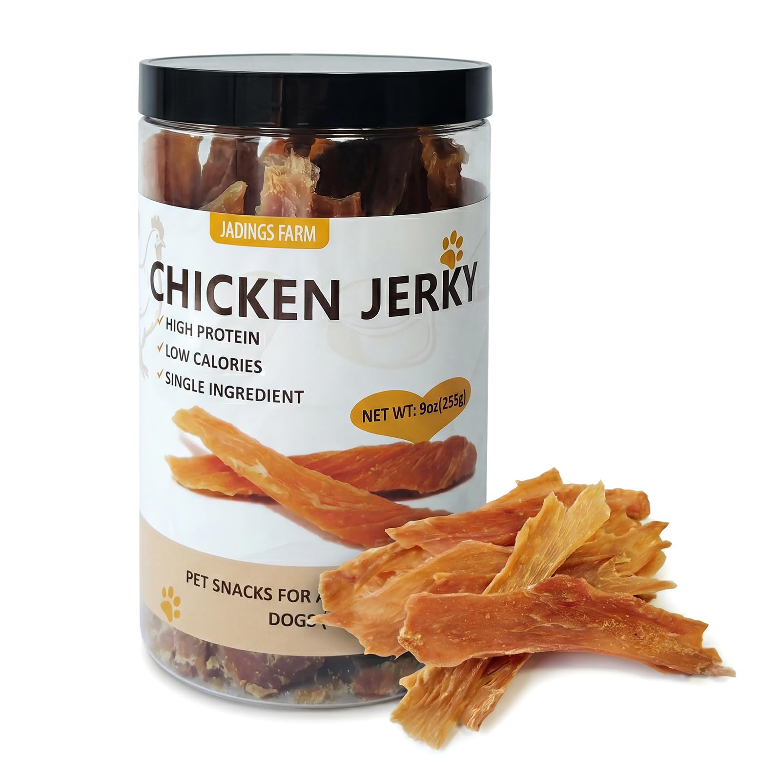 Chicken Jerky Dog Treats, Single Ingredient Real Chicken Breast, 9 oz High Protein Grain Free Training Treats & Dog Chews for Small & Medium Dogs