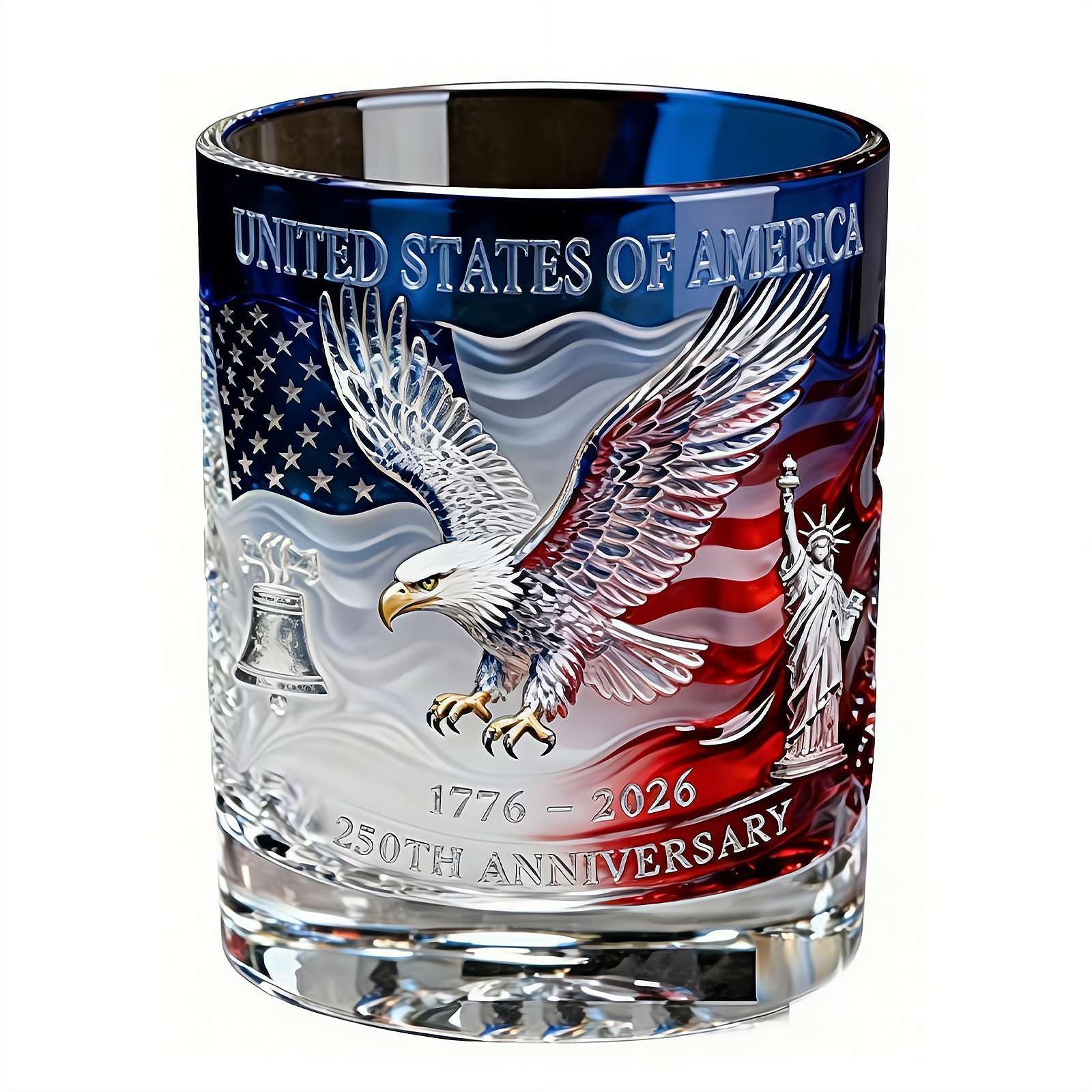 250th Anniversary Whiskey Bottle, U.S. 250th Anniversary Heritage Whiskey Glass, Independence Day Commemoration Glass for Cocktail,Bourbon,Wine, Gift for Birthdays & Father's Day