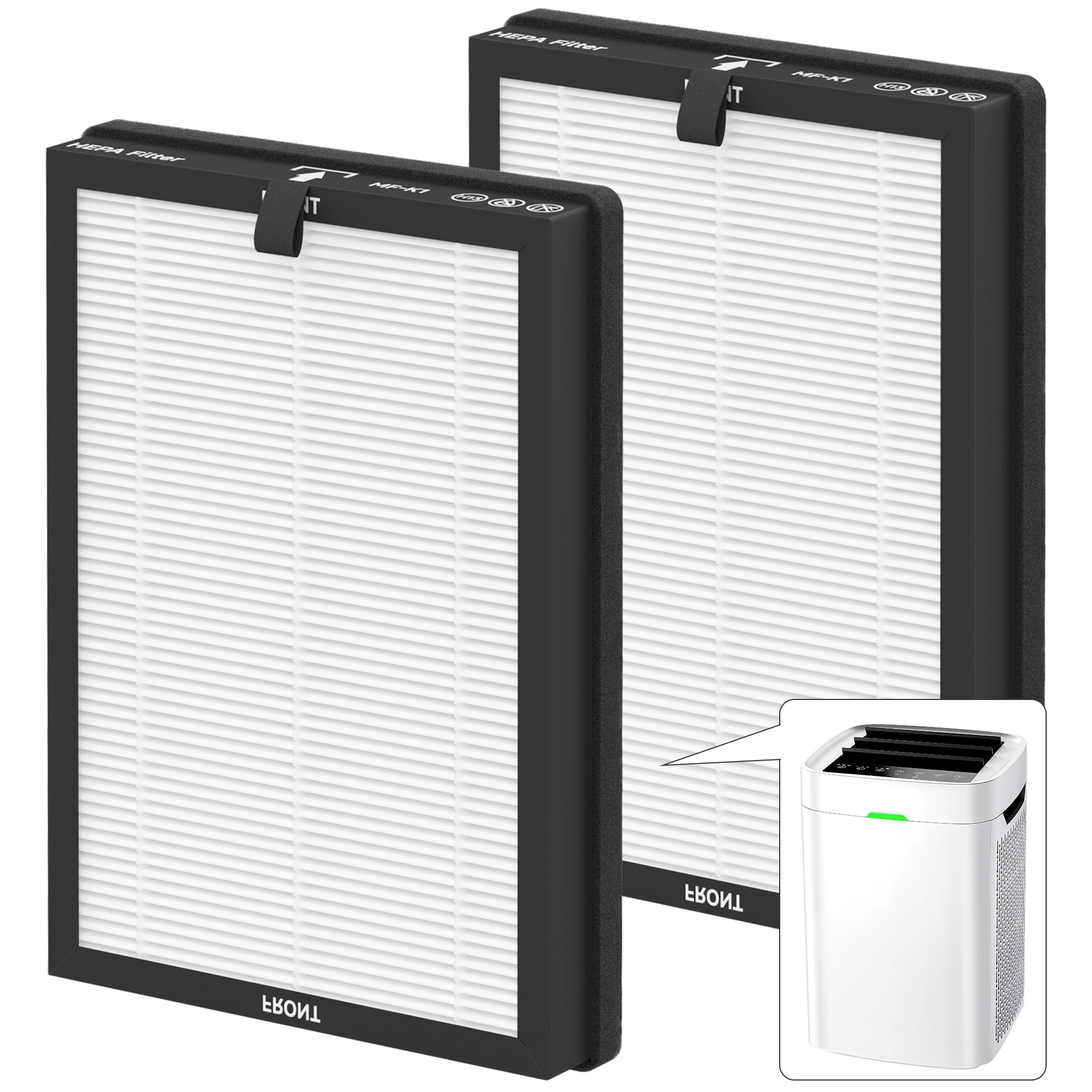 2 Pack K1 Replacement Filter Compatible with LUNINO K1 Air Purifier, Double-Sided Filters for Home Large Room Up to 2600 Ft², H13 True HEPA and Activated Carbon Filter