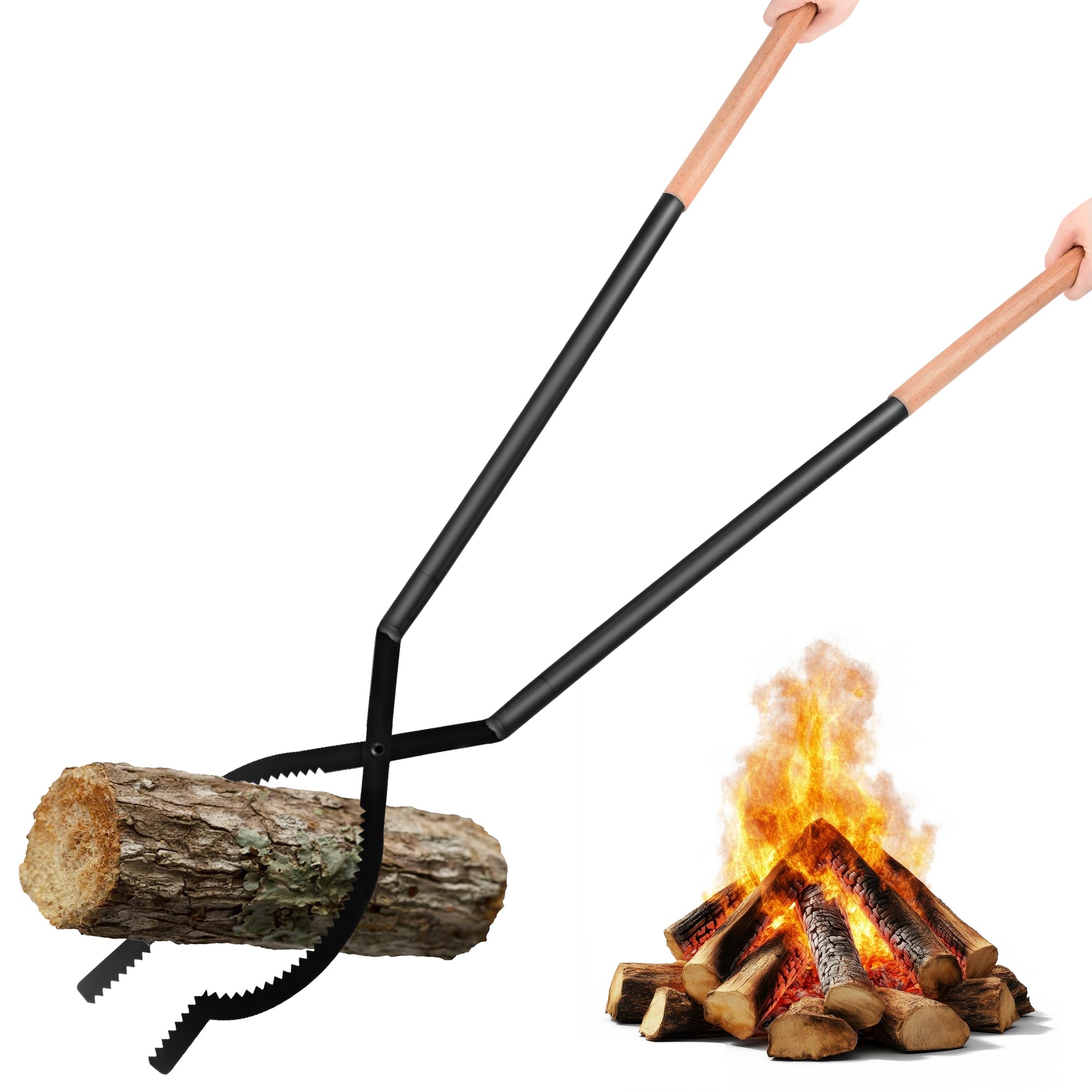 42" Large Fireplace Tongs Log Grabber with Scissor Shape Serrated, Portable Expandable Fire Pit Tongs accessory for Outdoor Fire Pit, grizzly grabber, indoor Fireplaces,Bonfires.