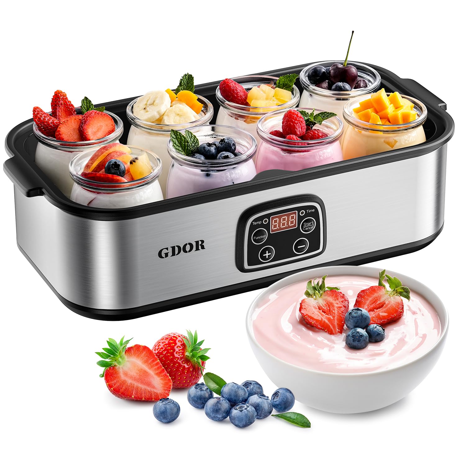 Yogurt Maker Machine with Temperature Control, 48H Timer Digital Greek Yogurt Machine with 8×6oz BPA-Free Glass Jars, Stainless Steel