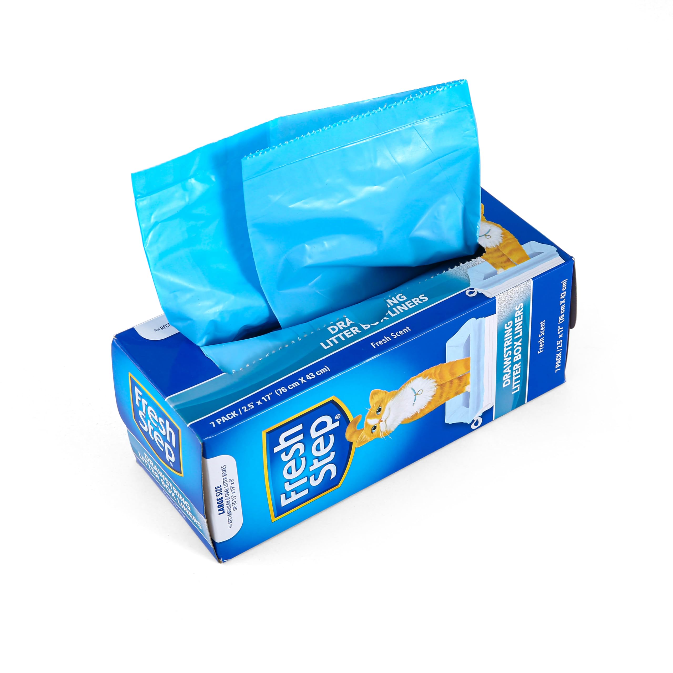 Fresh Step Drawstring Cat Litter Box Liners, Scented Heavy Duty Kitty Litter Bags for Large Oval or Rectangle Pans, Helps Contain Odor and Mess, Easy Lift Out Cleanup, 30 x 17 in, 7 Count