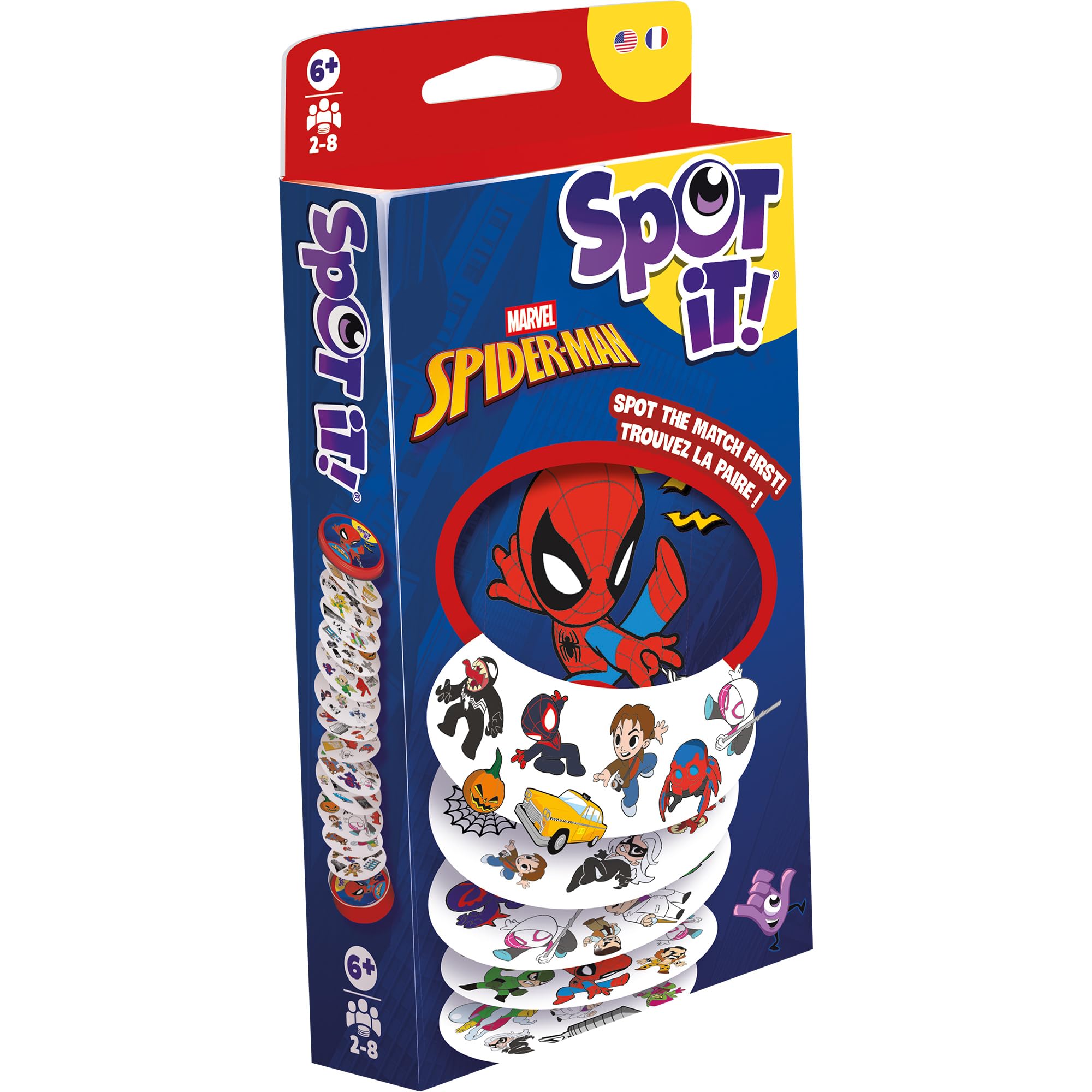 Asmodee Spot It! Spiderman Card Game (Eco-Blister) Fast-Paced Matching Featuring 5 Mini-Games, Travel-Friendly Family Fun for Kids & Adults, Ages 6+, 2-8 Players, 10 Minute Playtime