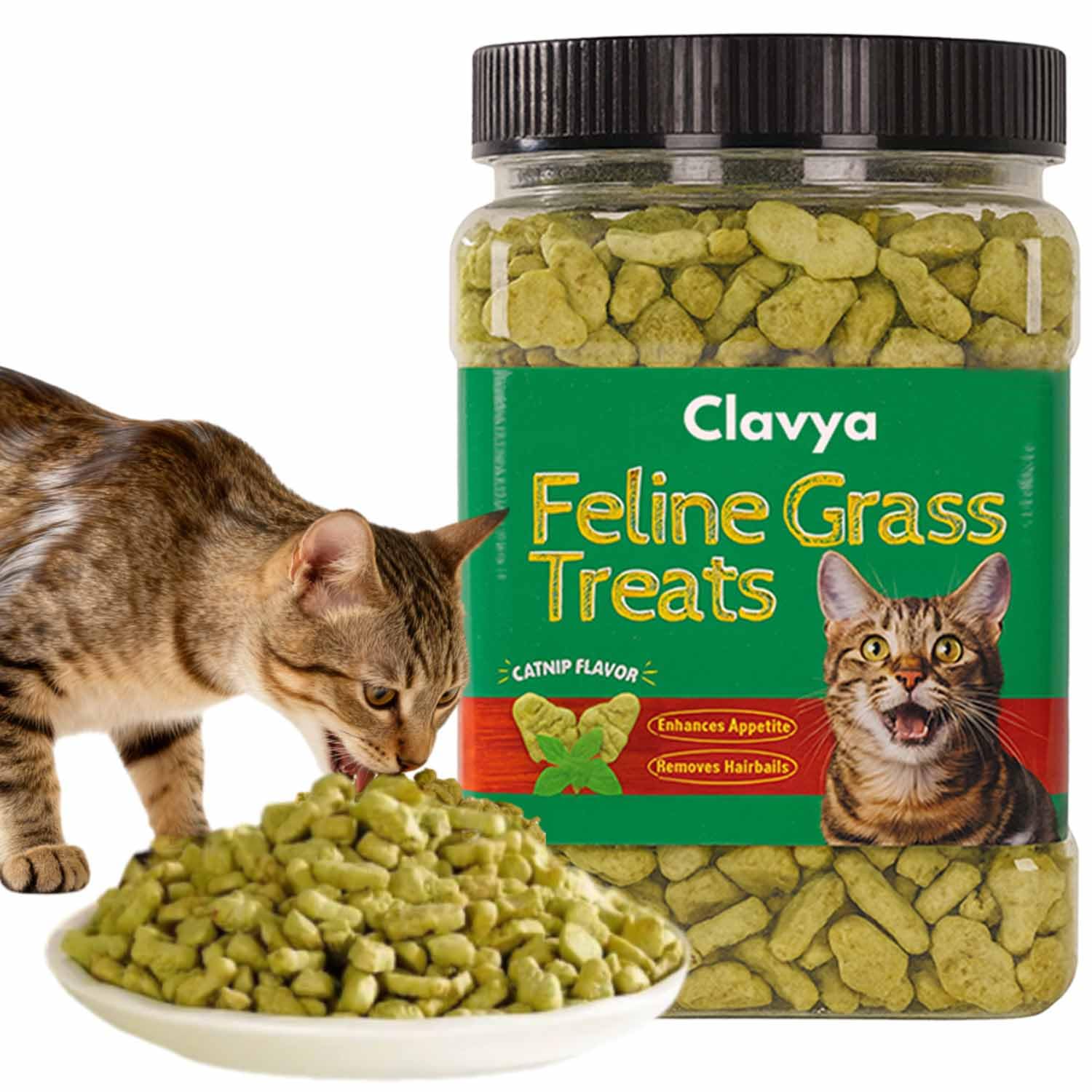 Feline Grass Treats, Cat Grass Treats for Indoor Cats, Lickable Cat Treat Hairball Control, Crunchy Training Biscuits for Cats Supports Skin & Coat