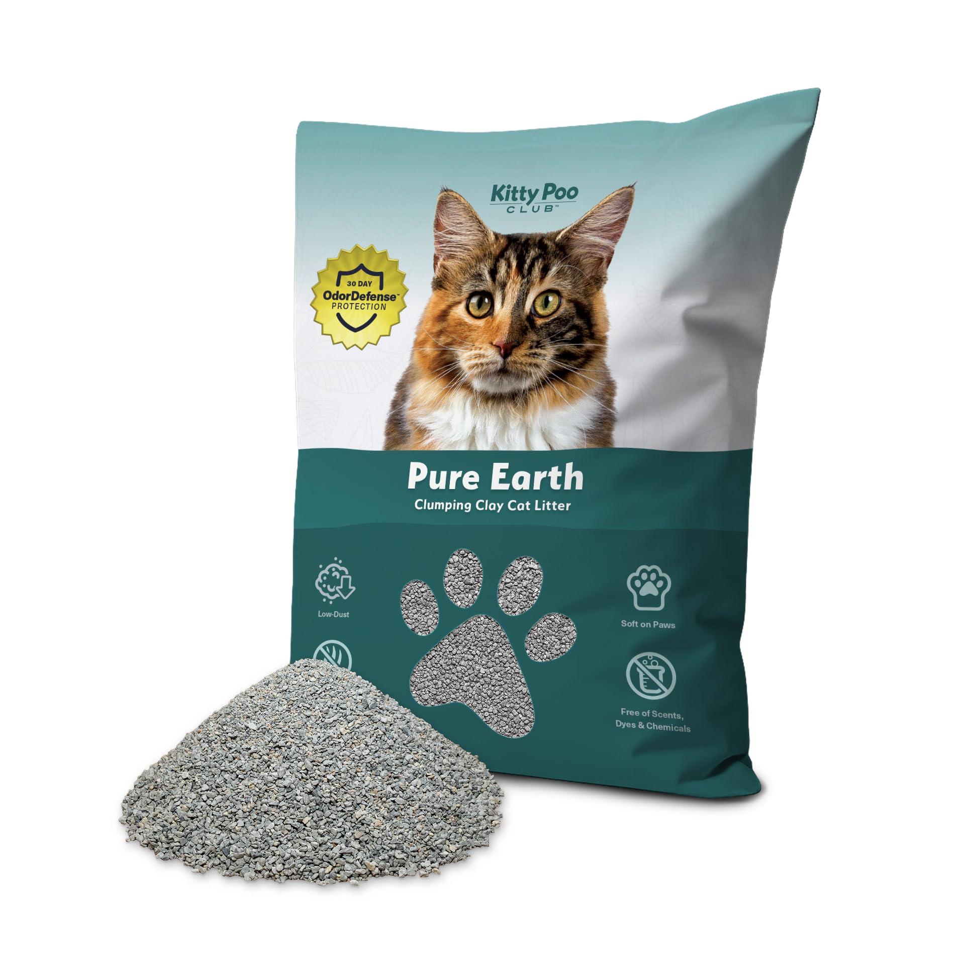 Kitty Poo Club Pure Earth Unscented Clumping Clay Cat Litter, 15 lbs, Ultra Clumping, Low Dust, 30-Day Odor Control, Long-Lasting Absorption, Soft on Paws, Free of Scents, Dyes and Chemicals