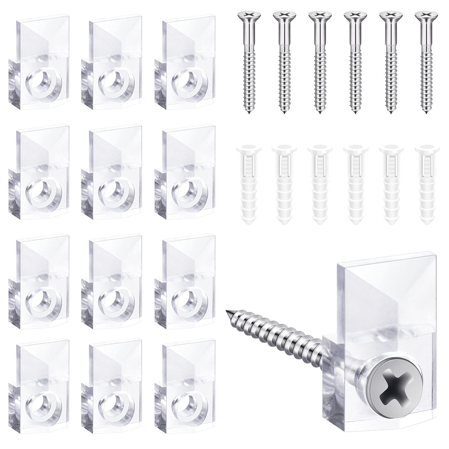 22 Sets of Mirror Holder Clips Kit,Crystal Clear Plastic Mirror Clip,Mirror Holder Clips Glass Retainer Clips Kit,Mirror Hanging Kit with Screws and Fixed Mirror Box Door(Classic Style)