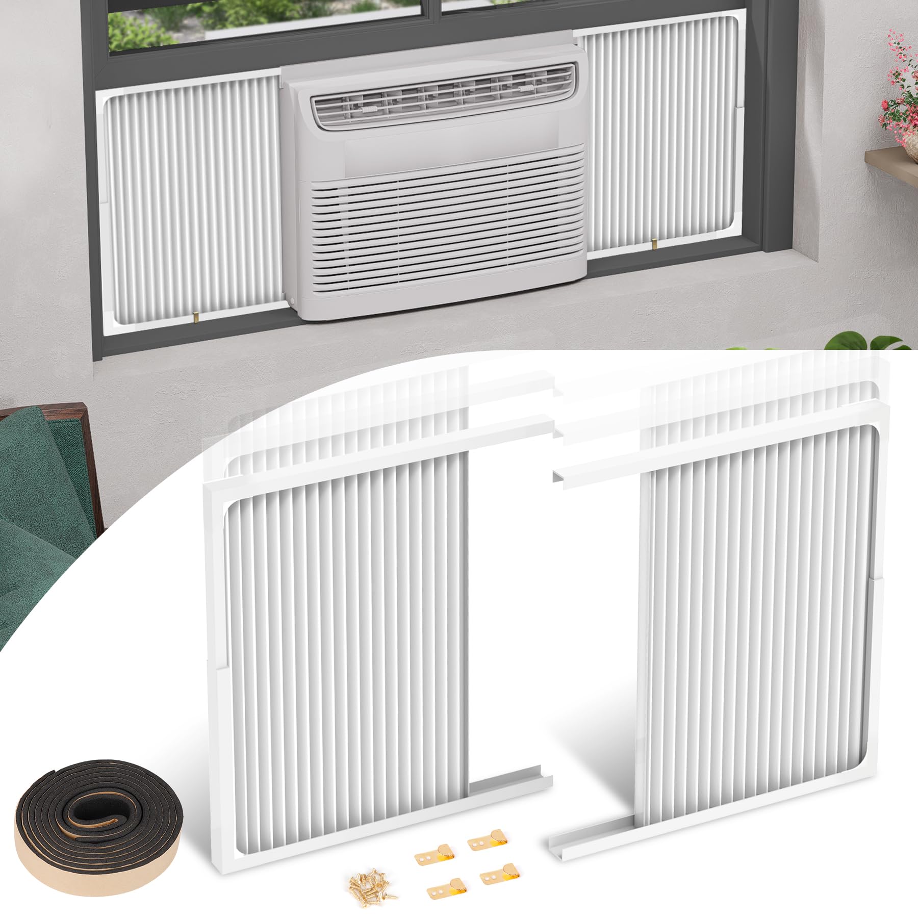 Adjustable Window Air Conditioner Side Panels with Frame Set,Extra Wide Window AC Side Panels for 5000 to 14000 Btu AC Units,Window Air Conditioner Side Panel Frame Kits,2 Pack