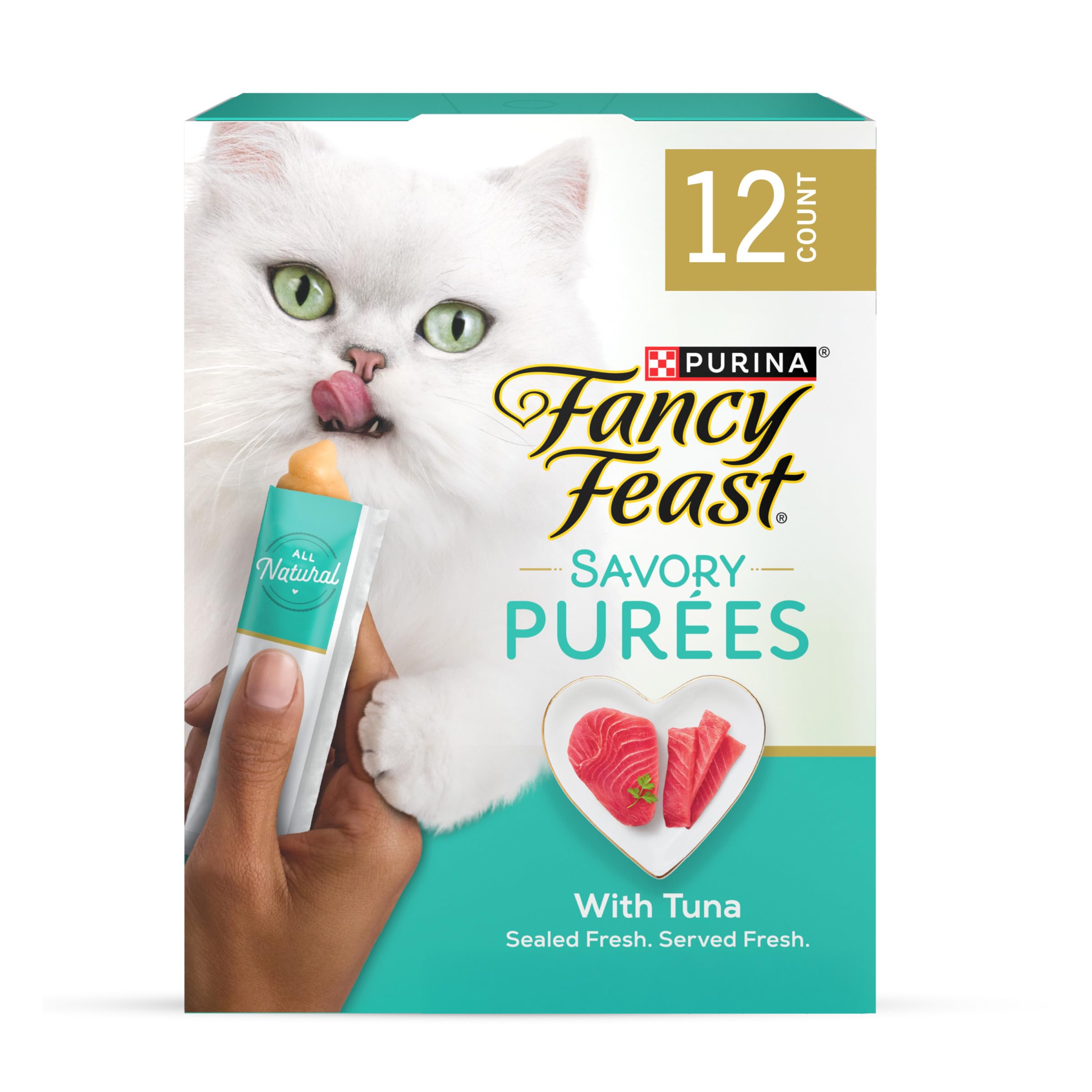 Purina Fancy Feast Squeezable Cat Treats Tube, Savory Puree Naturals with Natural Tuna in a Demi-Glace - 0.35 Ounce (Pack of 12)