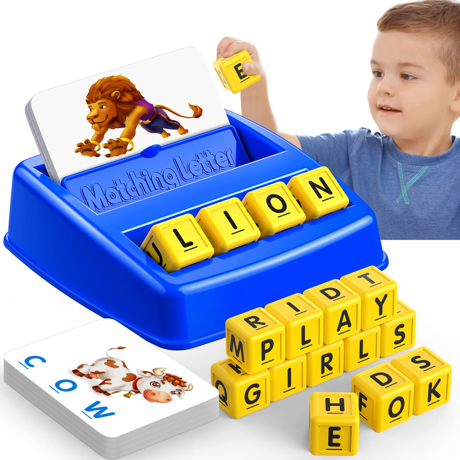Learning Games for Kids Ages 3-8, Matching Letter Game for Kids Toys Ages 3-8 Educational Toys for 3-8 Year Olds Boys Girls Birthday Party Easter Gifts for 3-8 Year Olds Boys Girls Blue