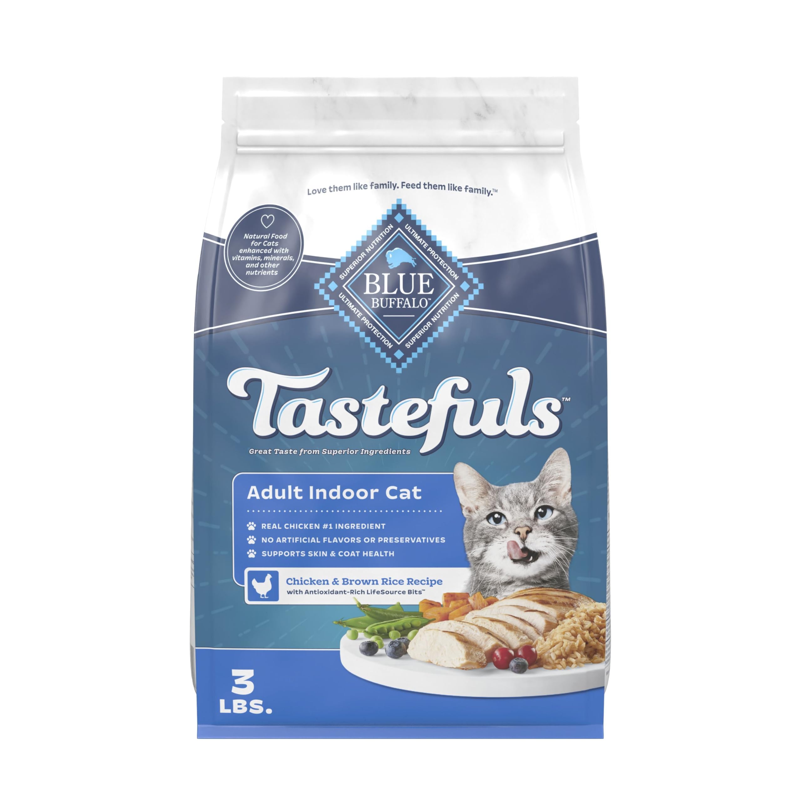 Blue Buffalo Tastefuls Adult Indoor Dry Cat Food, Chicken & Brown Rice, 3-lb Bag